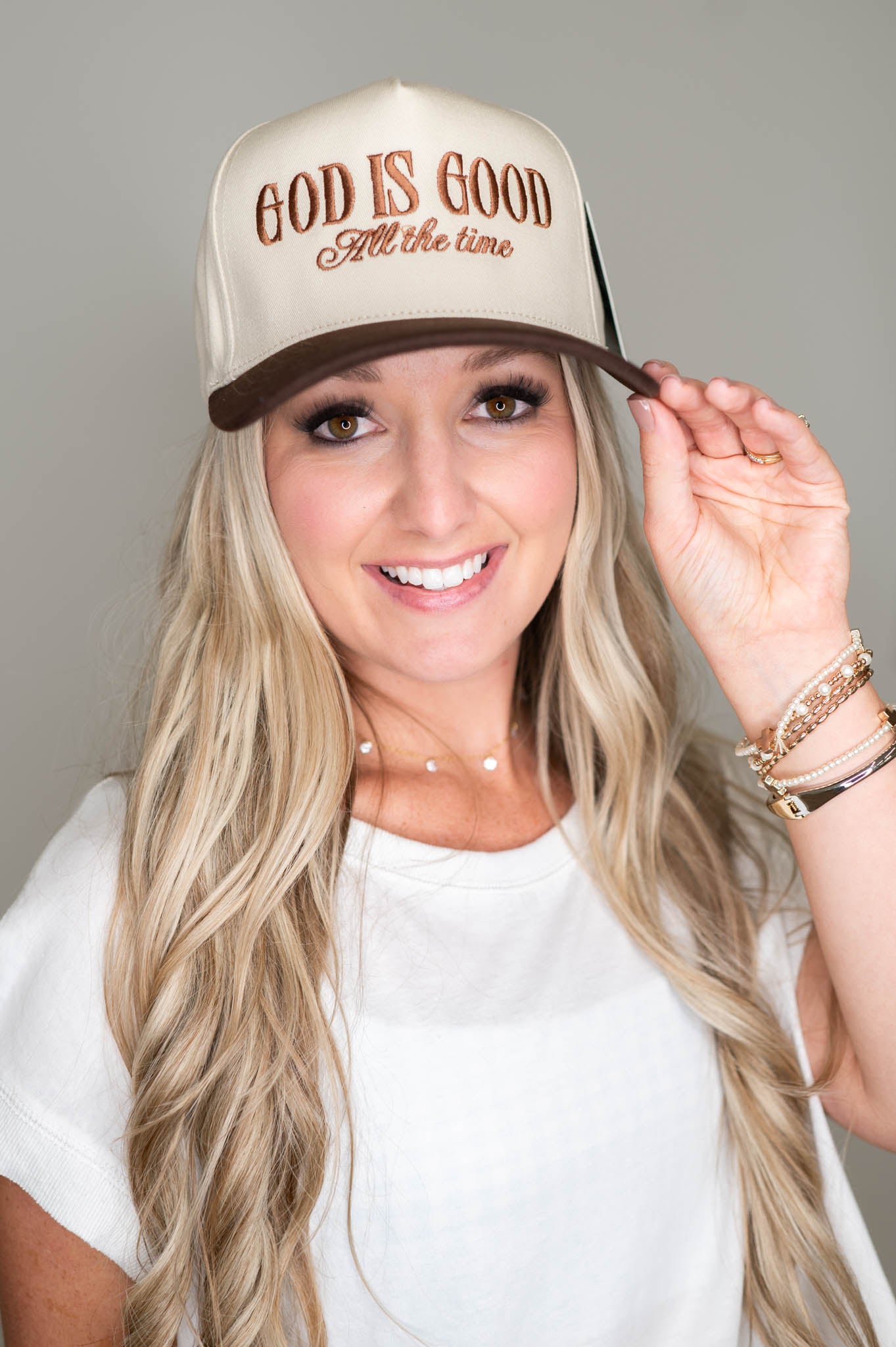 God Is Good All The Time Brown Embroidered Hat