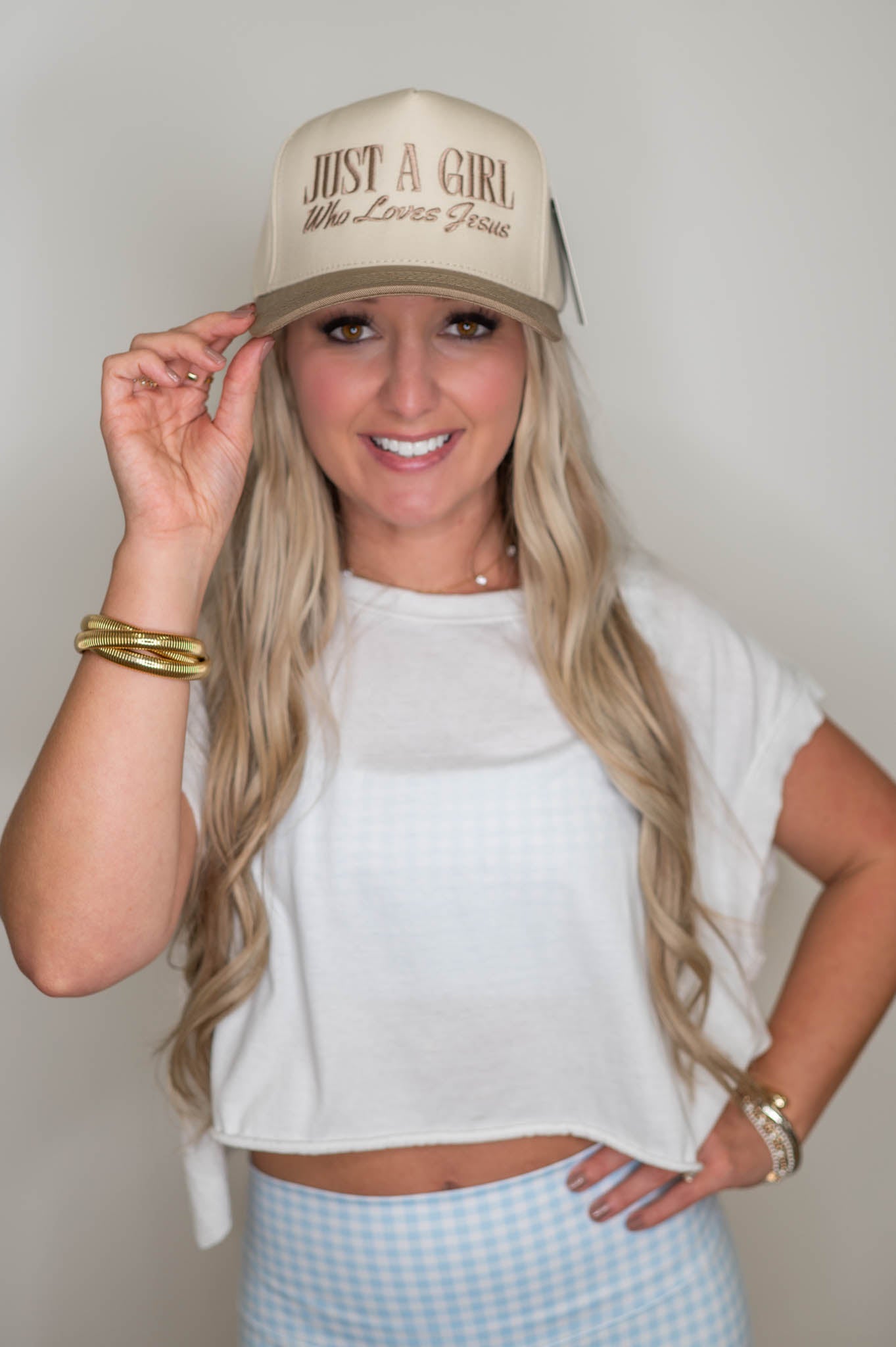 Just A Girl Who Loves Jesus Beige Hat