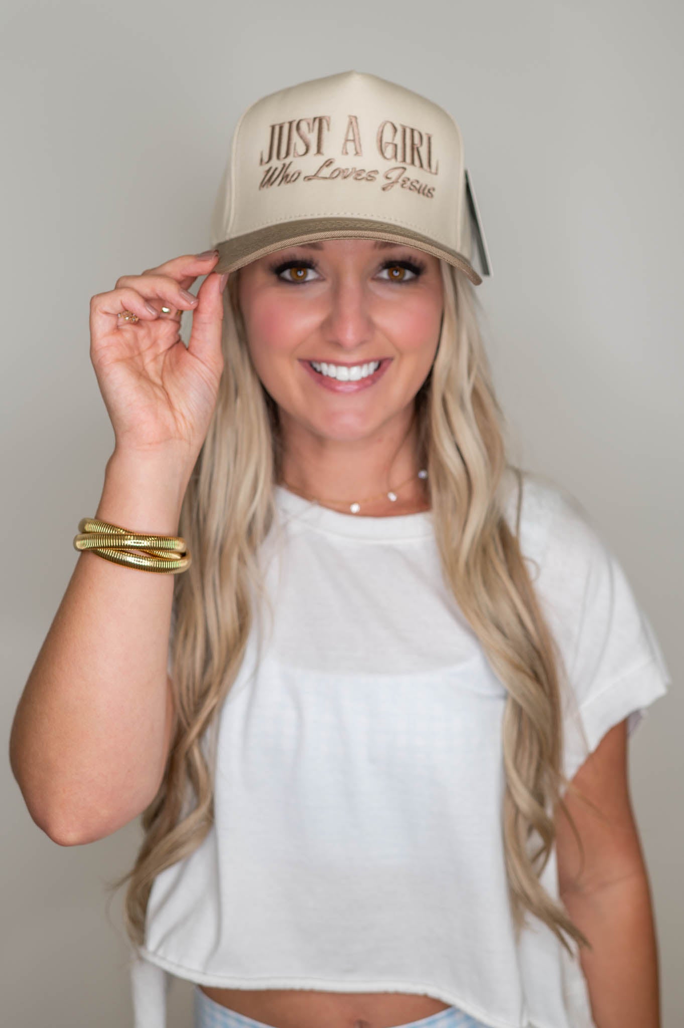 Just A Girl Who Loves Jesus Beige Hat