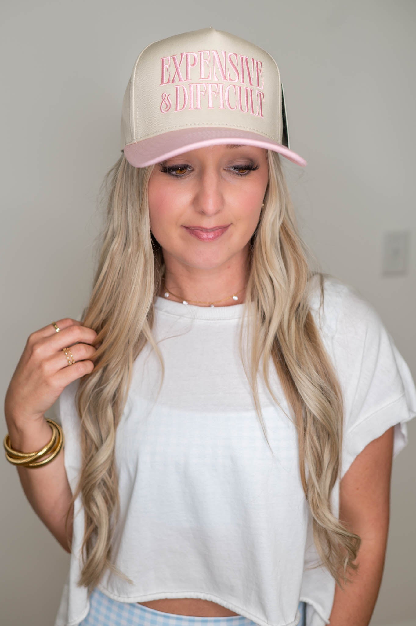 Expensive & Difficult Pink Embroidered Hat