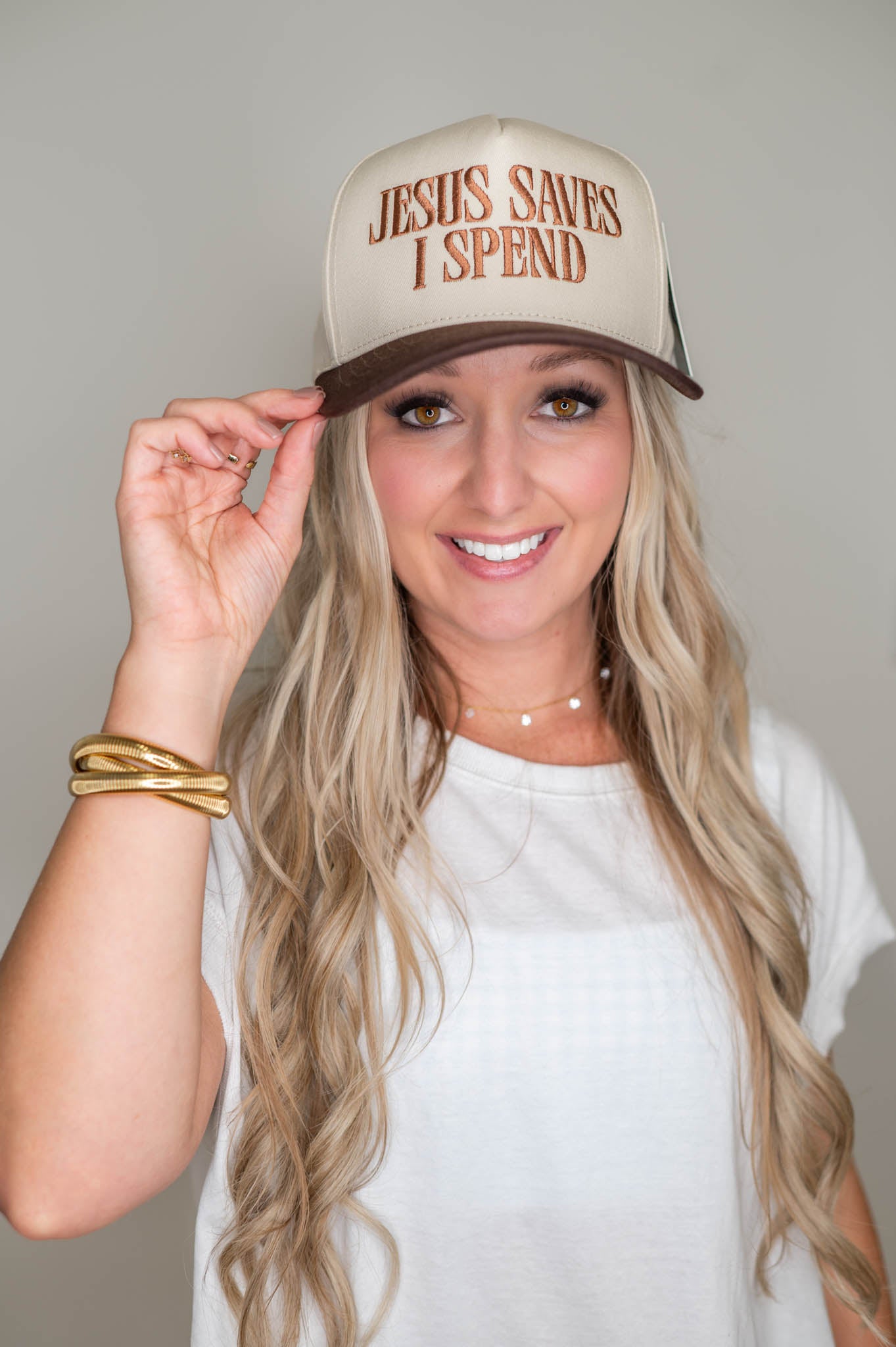 Jesus Saves I Spend Brown Embroidered Hat