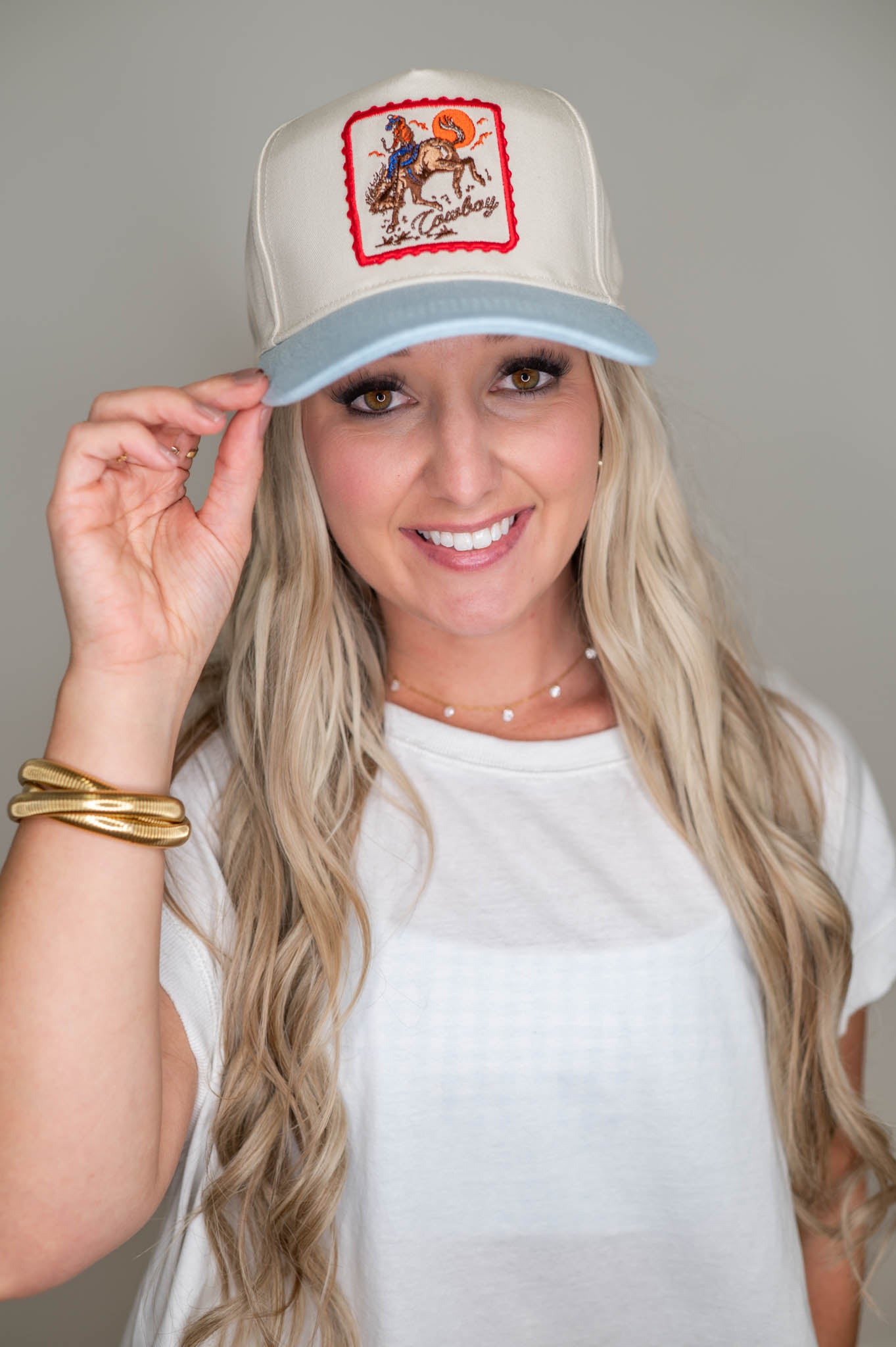 Detailed Cowboy Horse Embroidery Patch Denim Cap