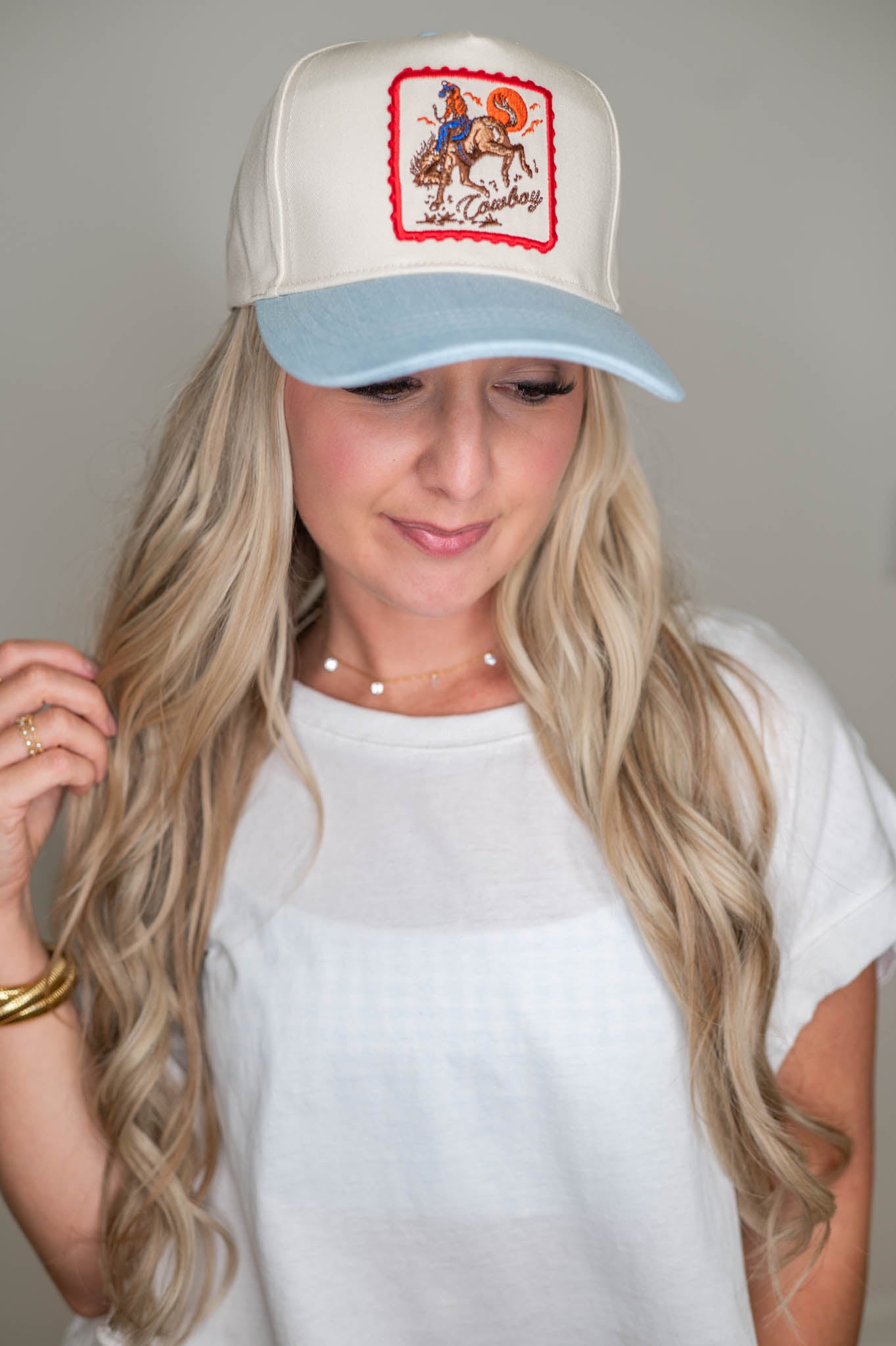 Detailed Cowboy Horse Embroidery Patch Denim Cap