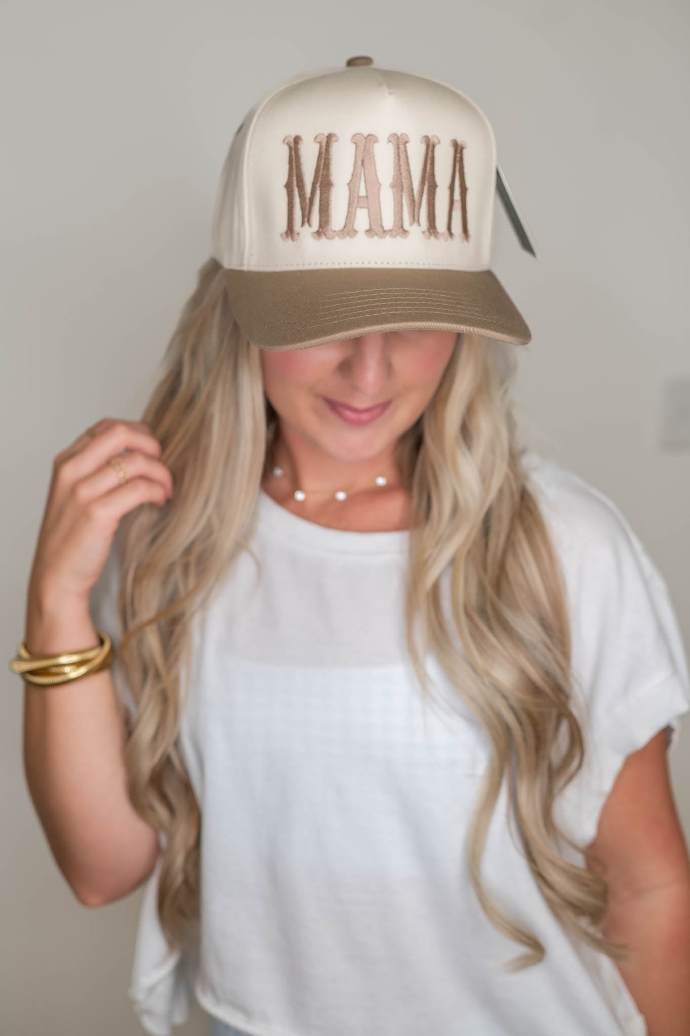 MAMA Beige Embroidered Hat