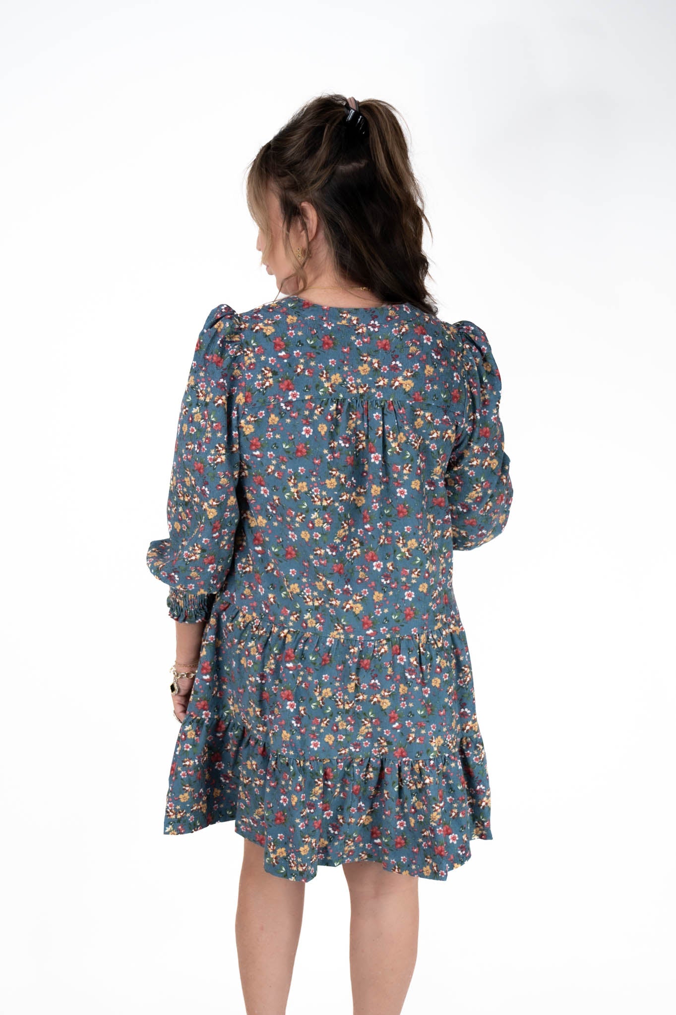 Blue Floral Corduroy Dress