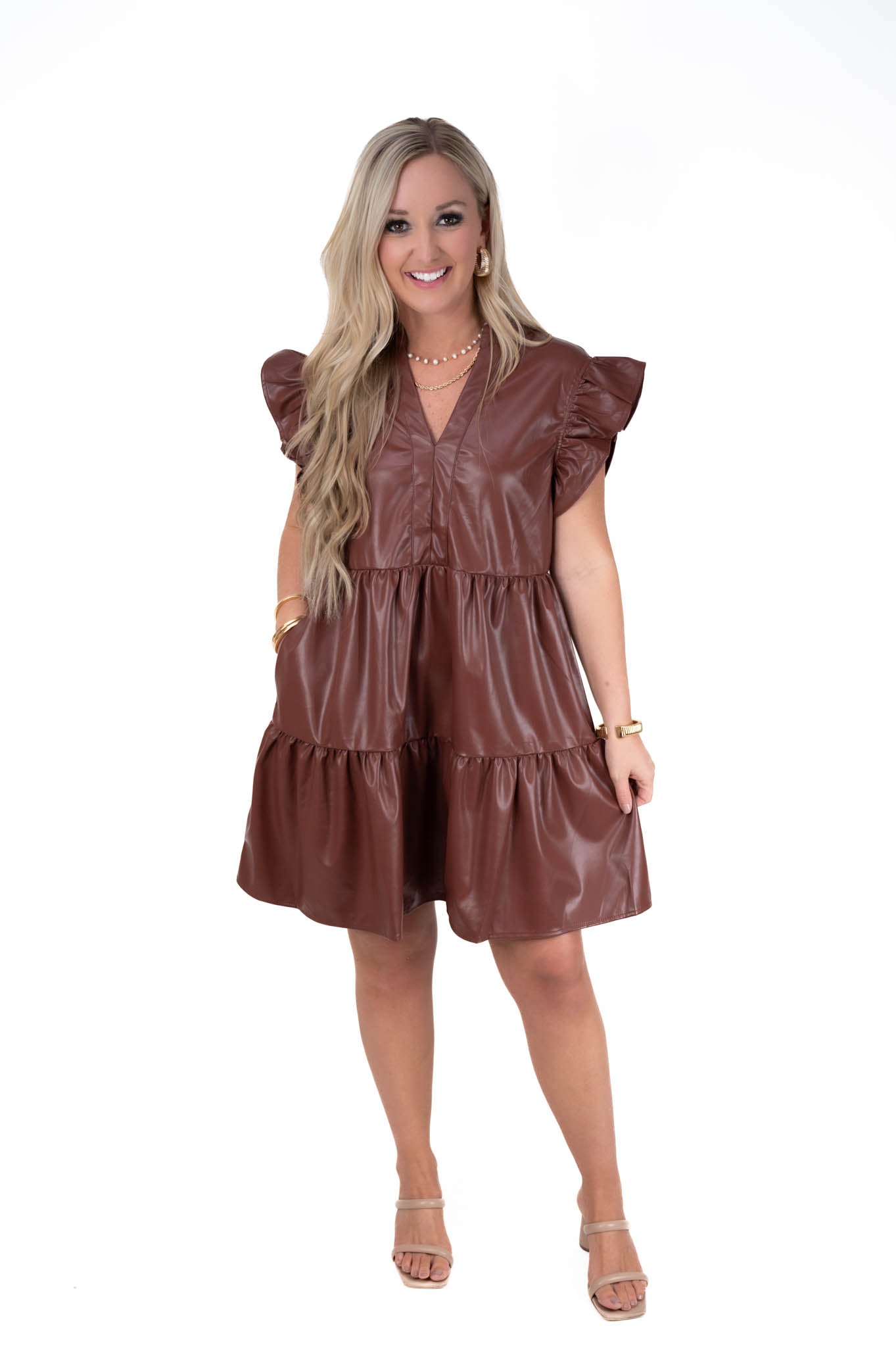 Dark Brown Faux Leathered Dress