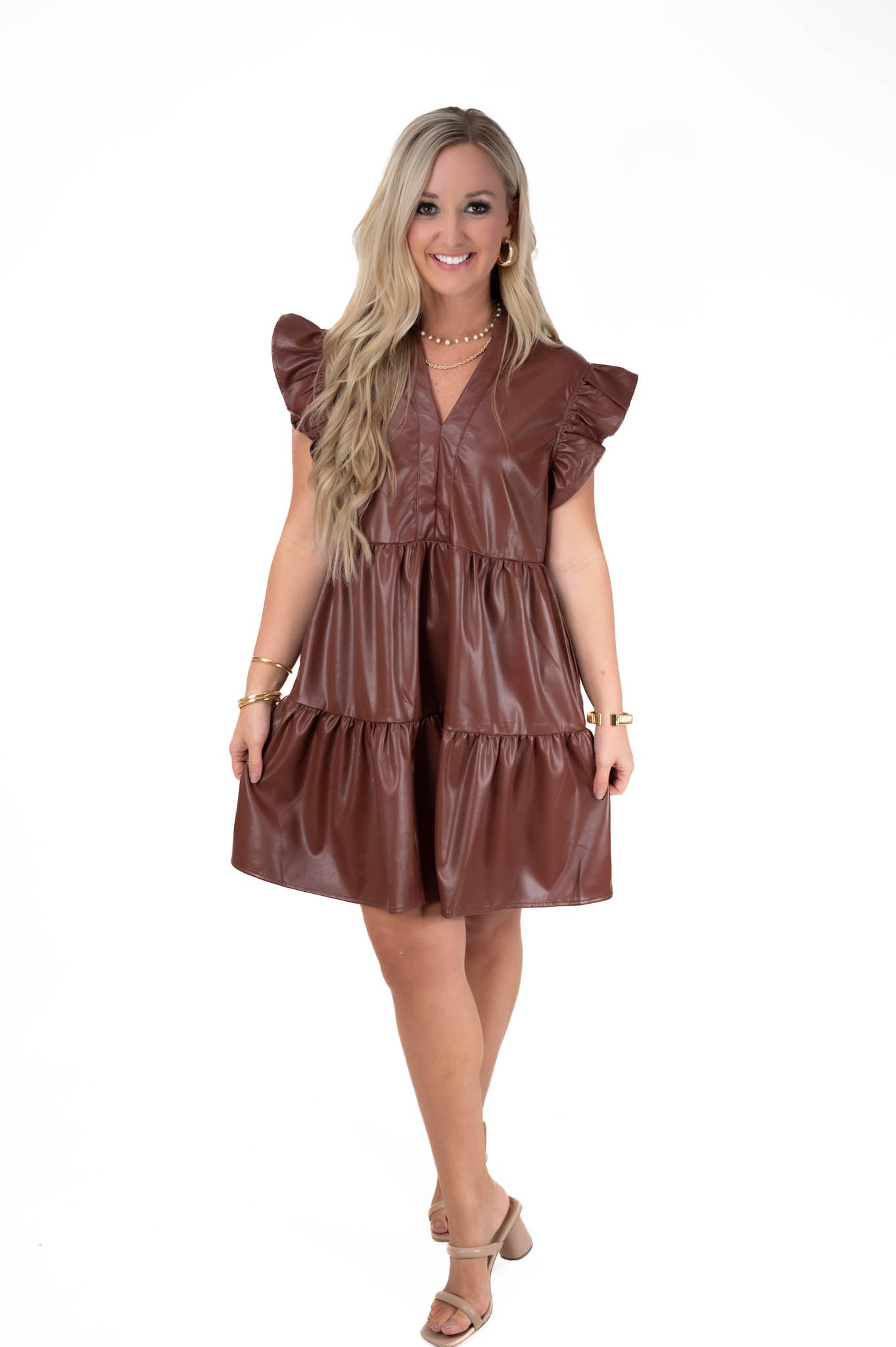 Dark Brown Faux Leathered Dress