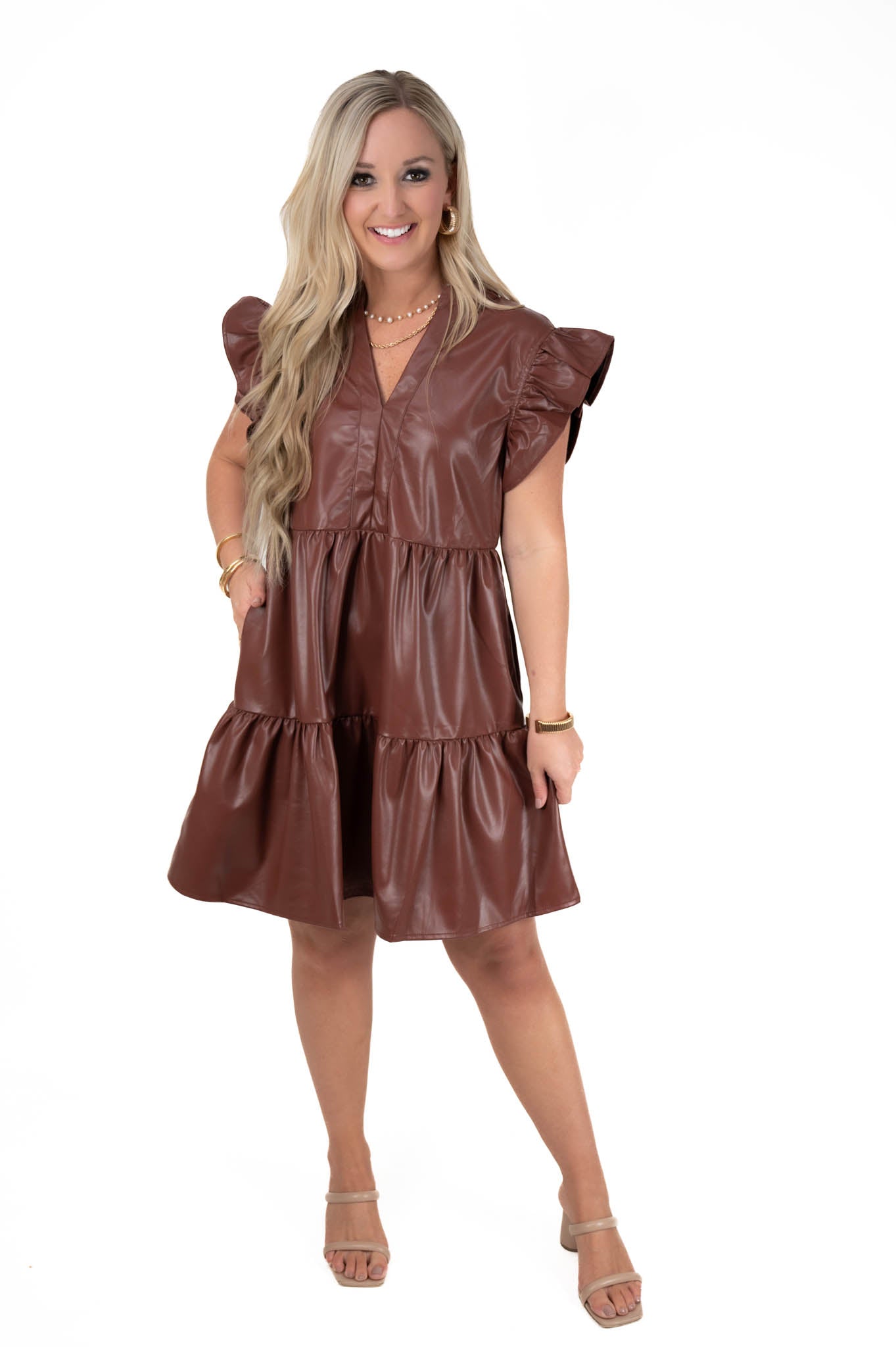 Dark Brown Faux Leathered Dress