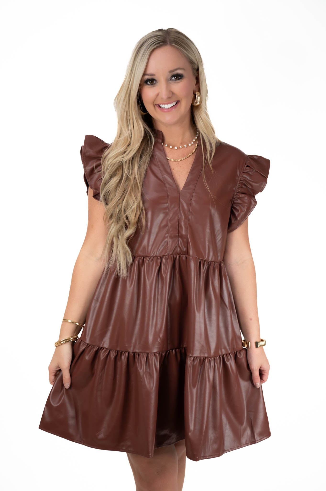 Dark Brown Faux Leathered Dress