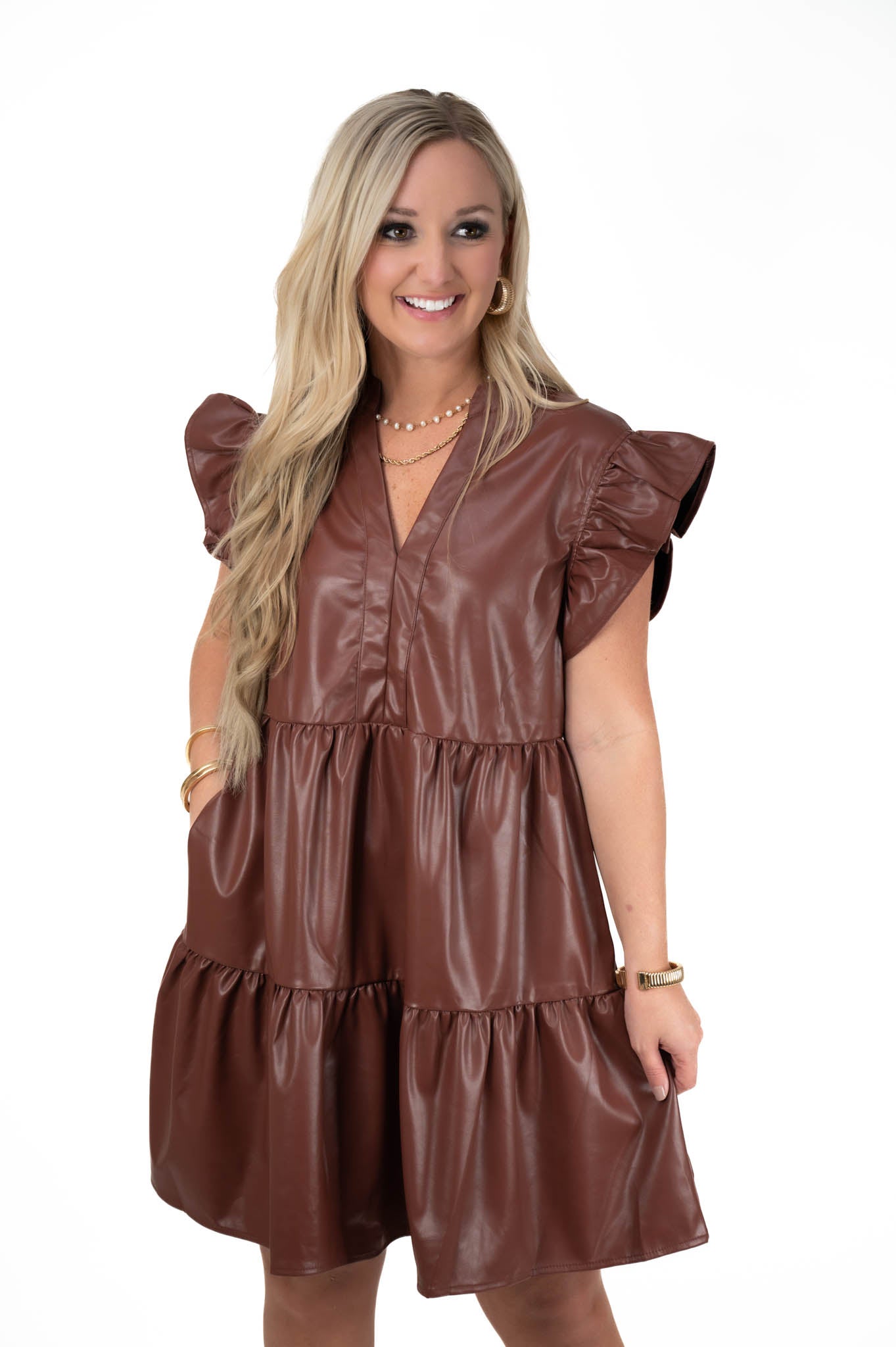 Dark Brown Faux Leathered Dress