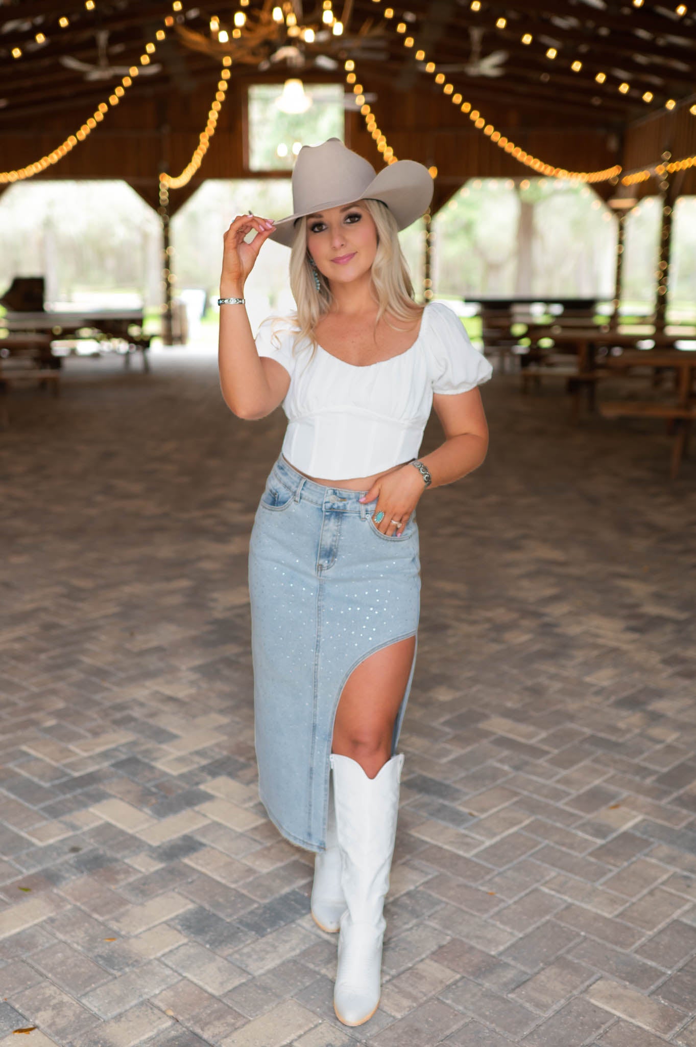 Instantly Cute Rhinestone Denim Skirt - Main Image