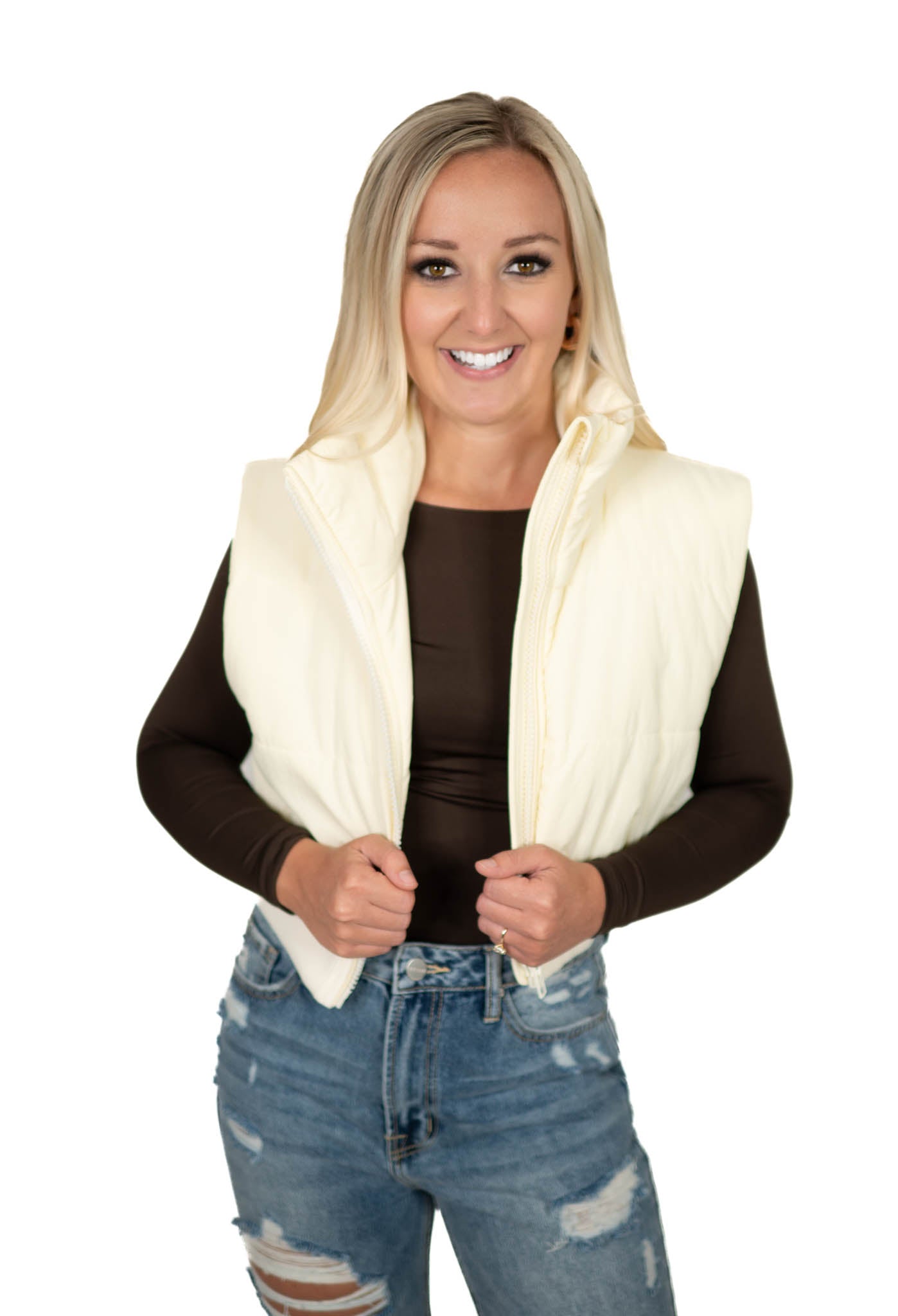 Cream Cropped Puffer Vest