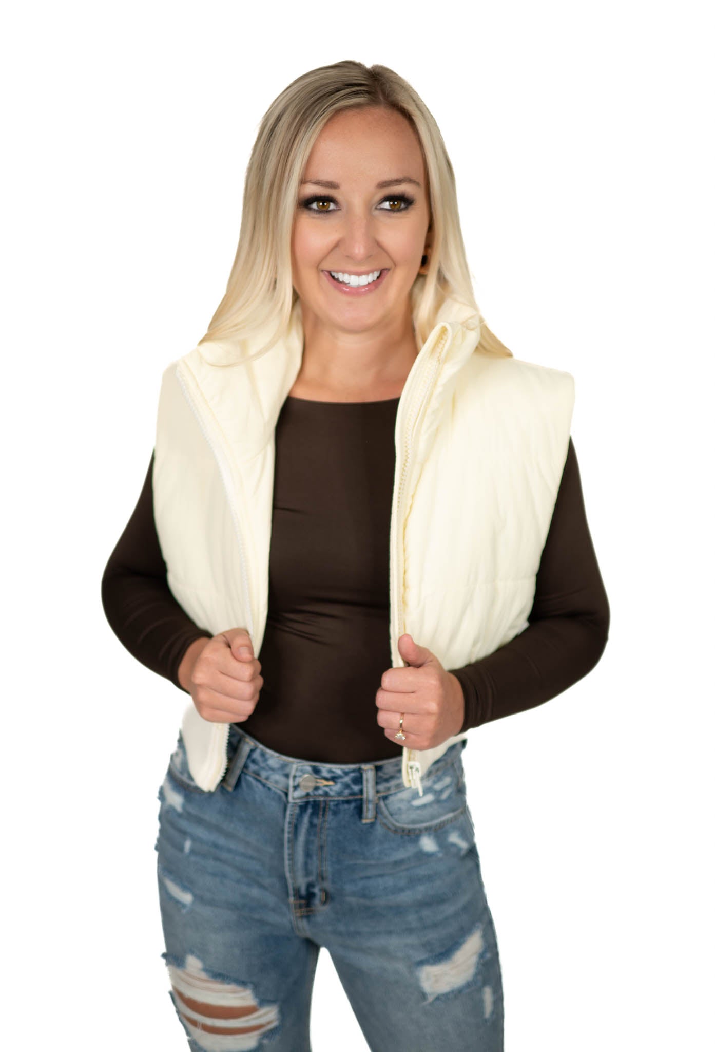 Cream Cropped Puffer Vest