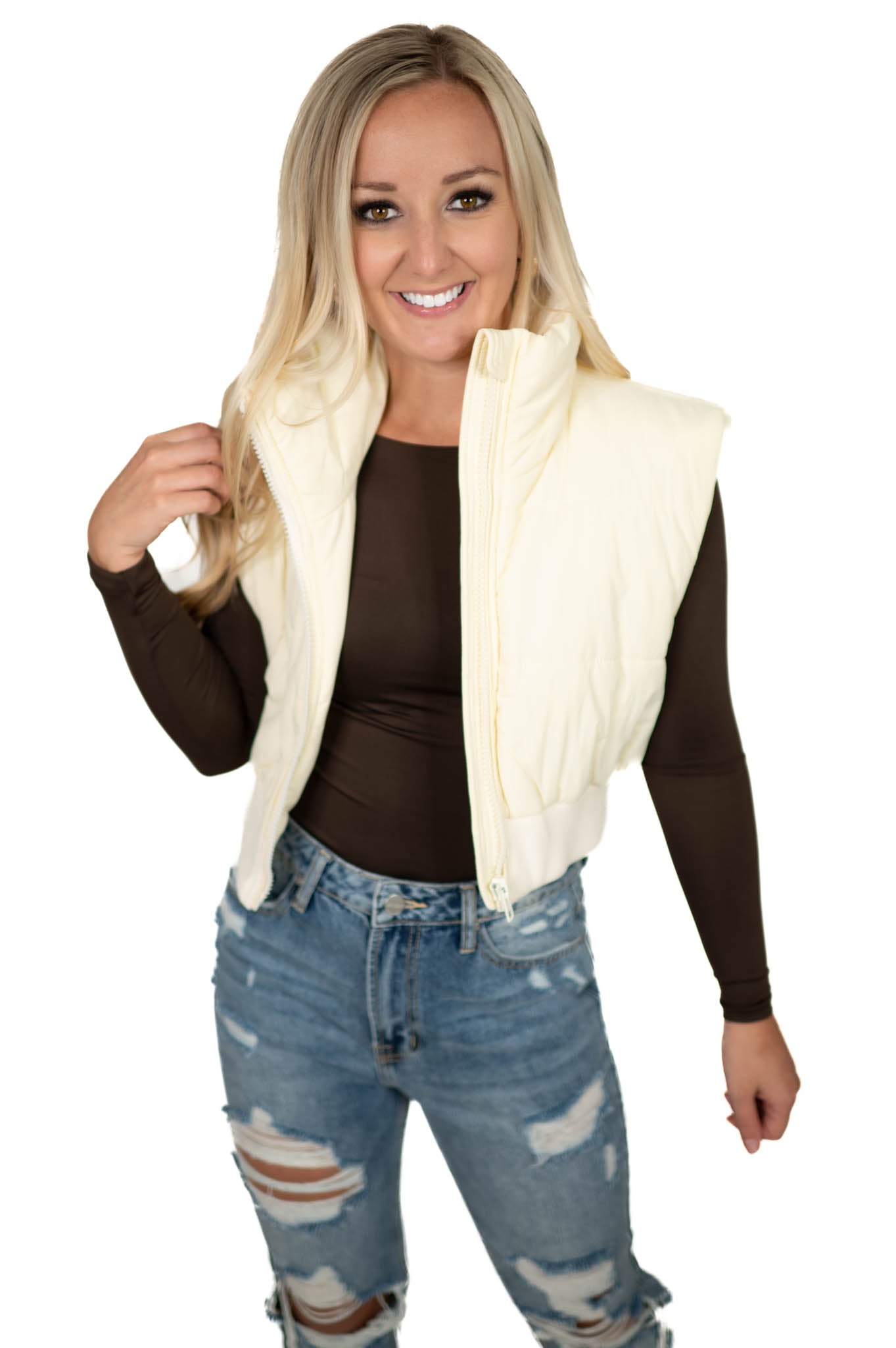 Cream Cropped Puffer Vest