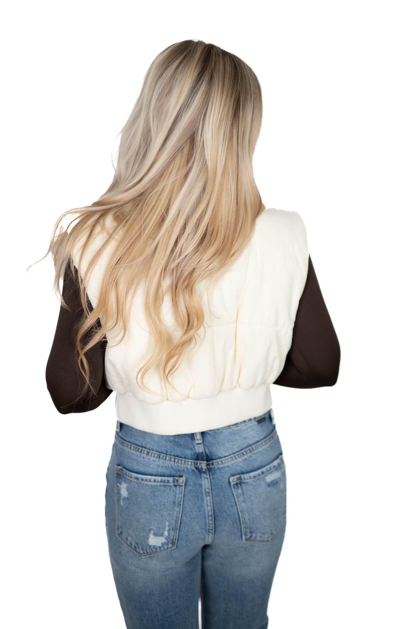 Cream Cropped Puffer Vest