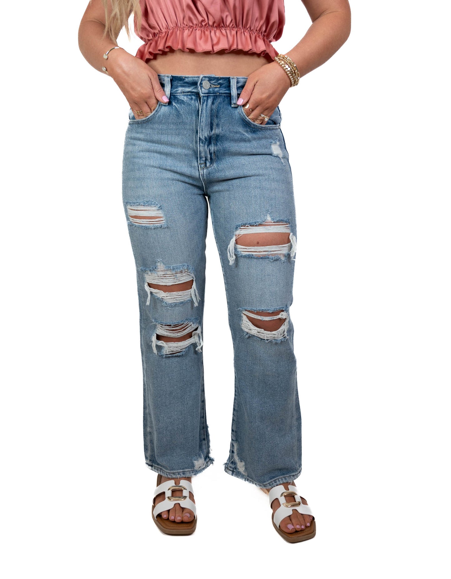 Distressed High Rise Vintage Crop Flare