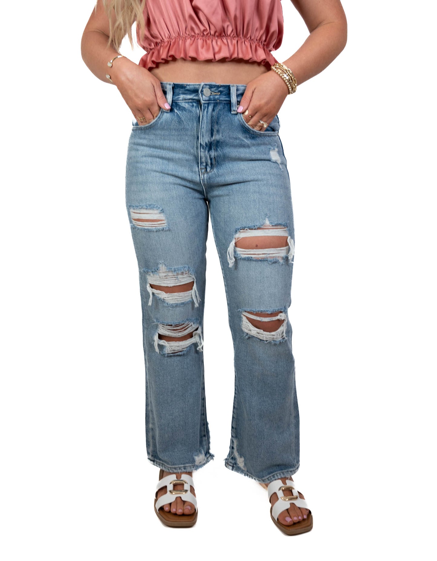 Distressed High Rise Vintage Crop Flare