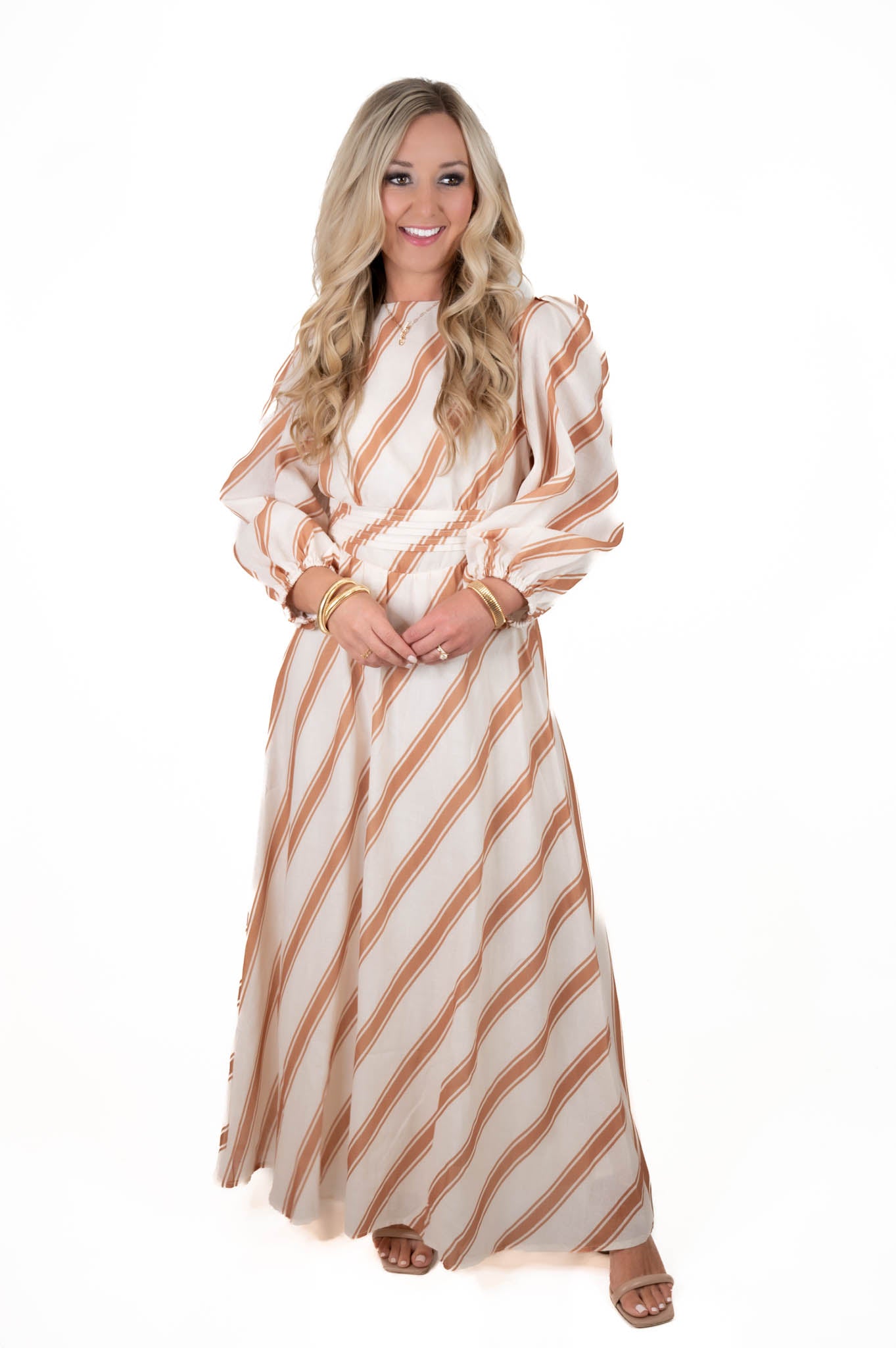 Sweet Applause White/Taupe Maxi Dress