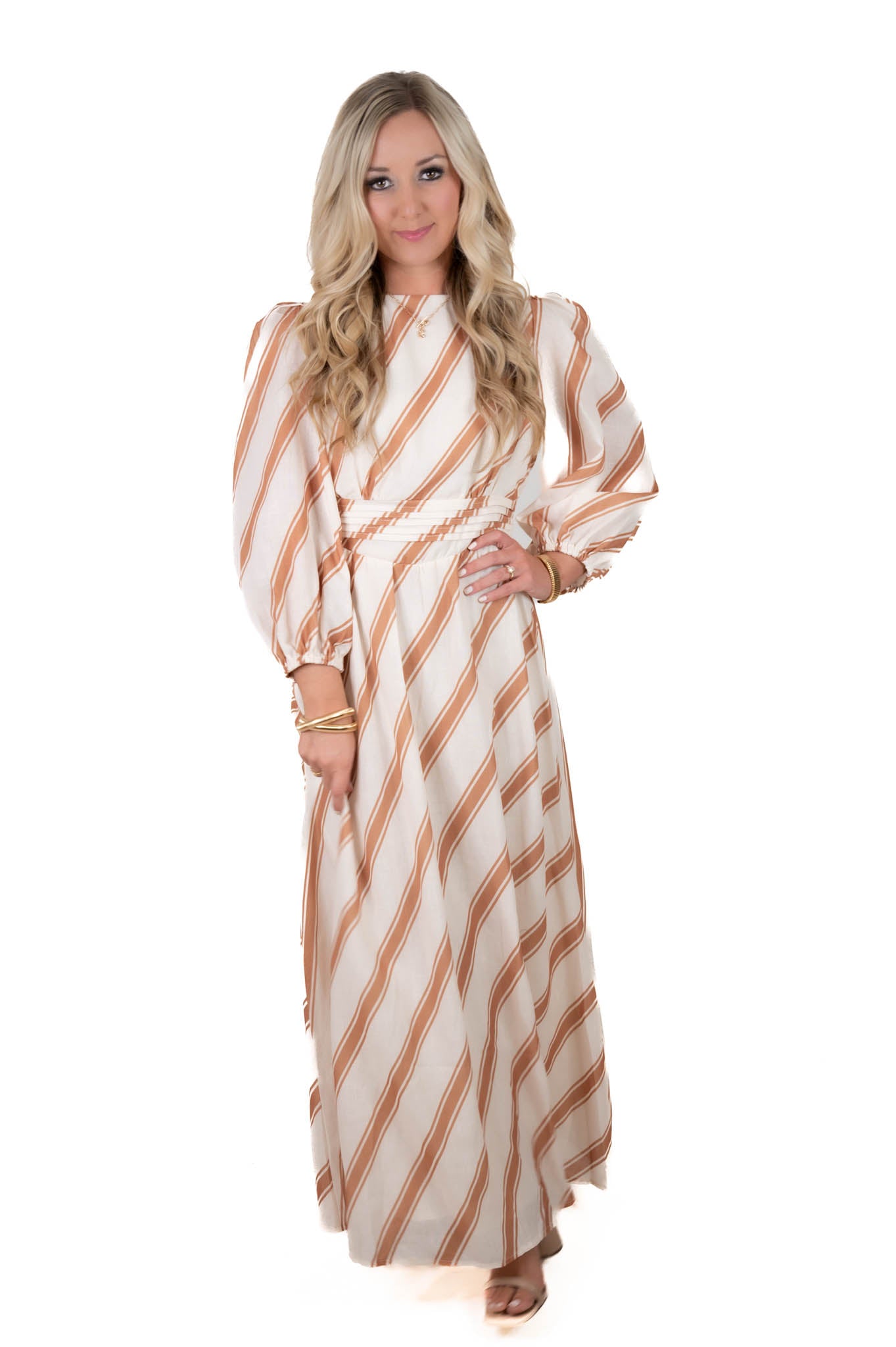 Sweet Applause White/Taupe Maxi Dress