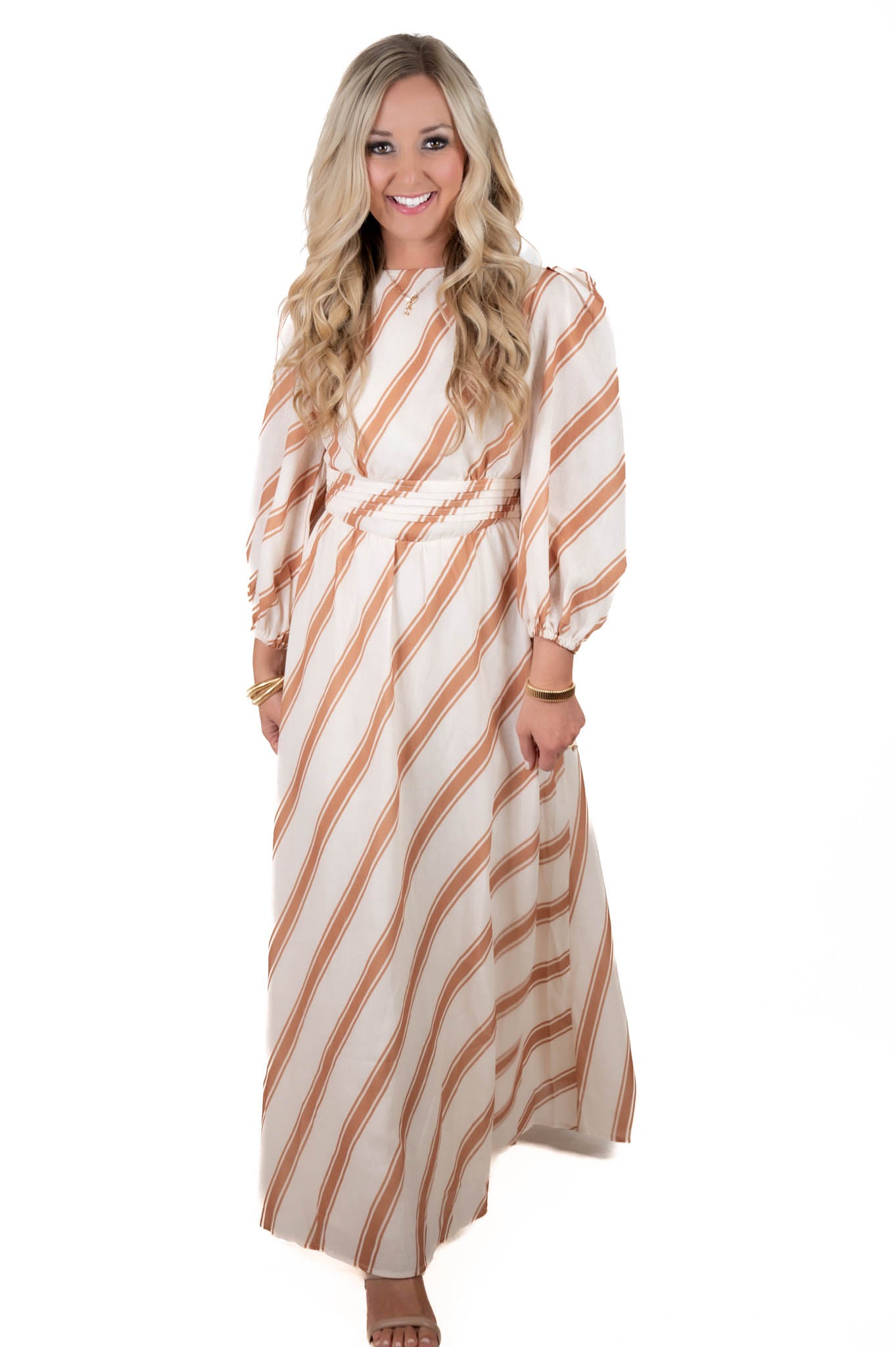 Sweet Applause White/Taupe Maxi Dress