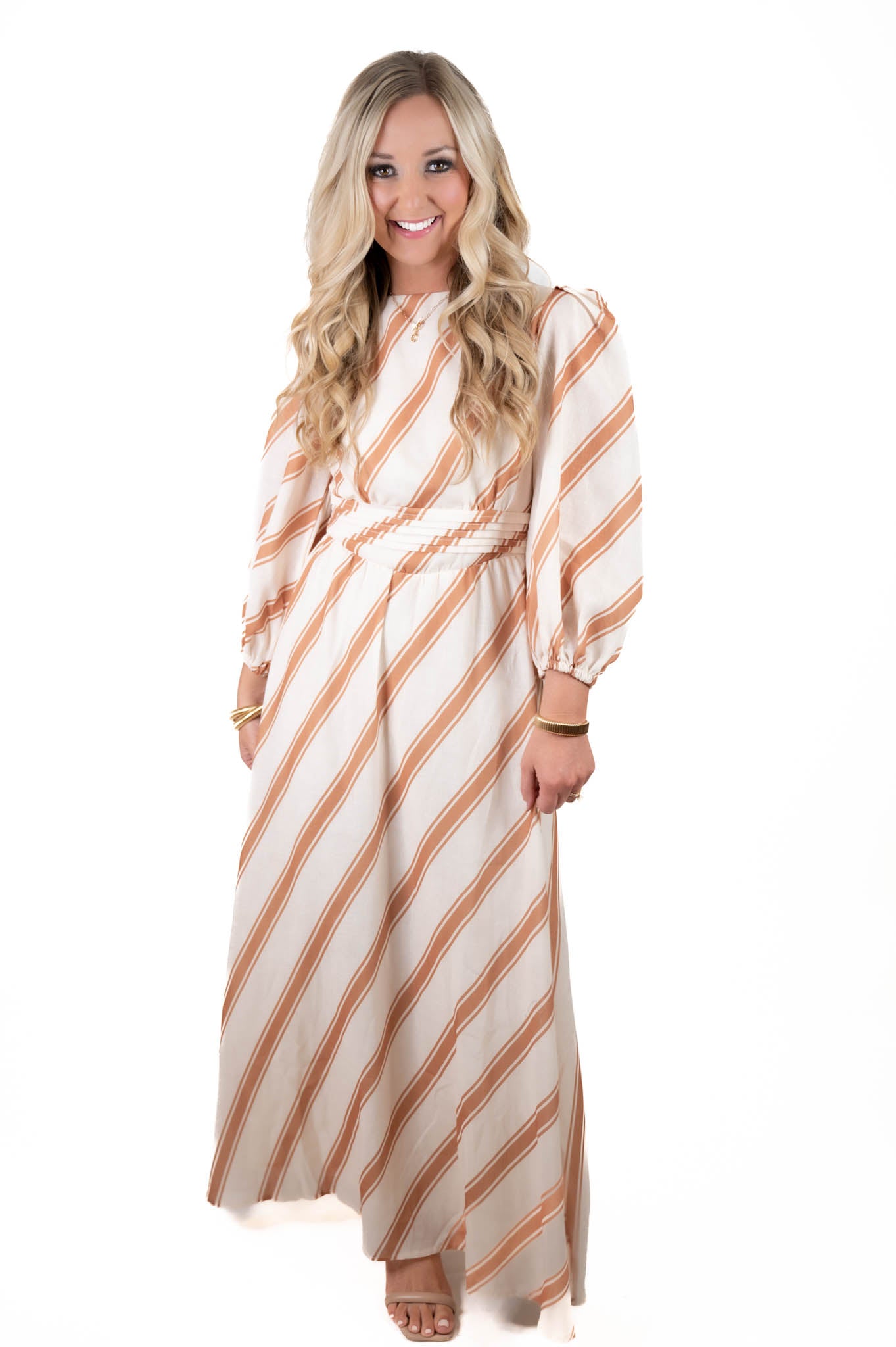 Sweet Applause White/Taupe Maxi Dress