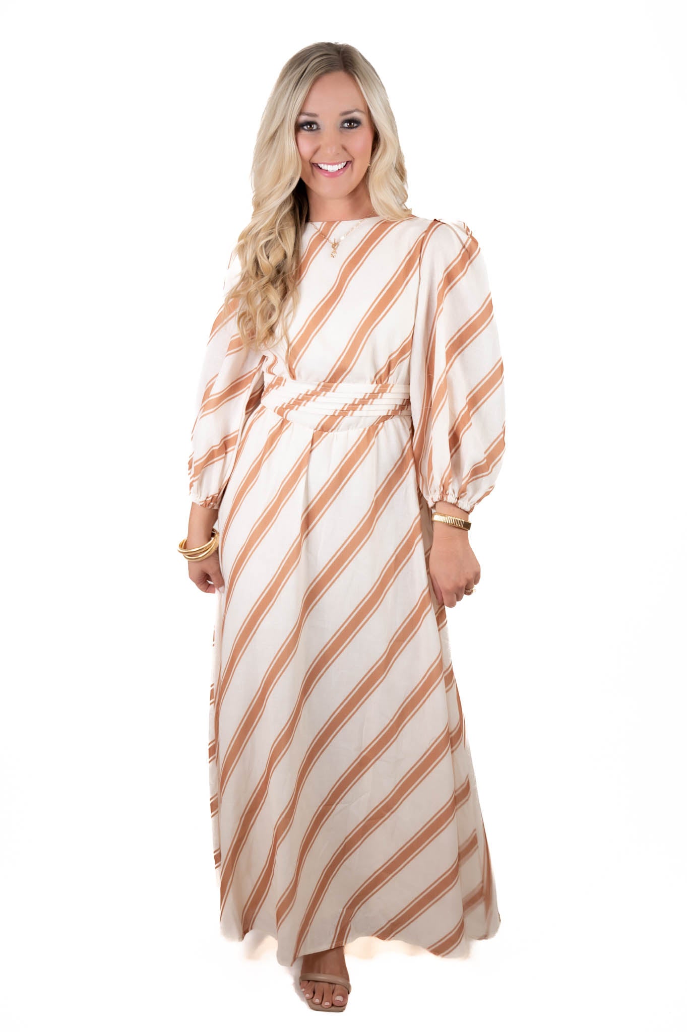Sweet Applause White/Taupe Maxi Dress
