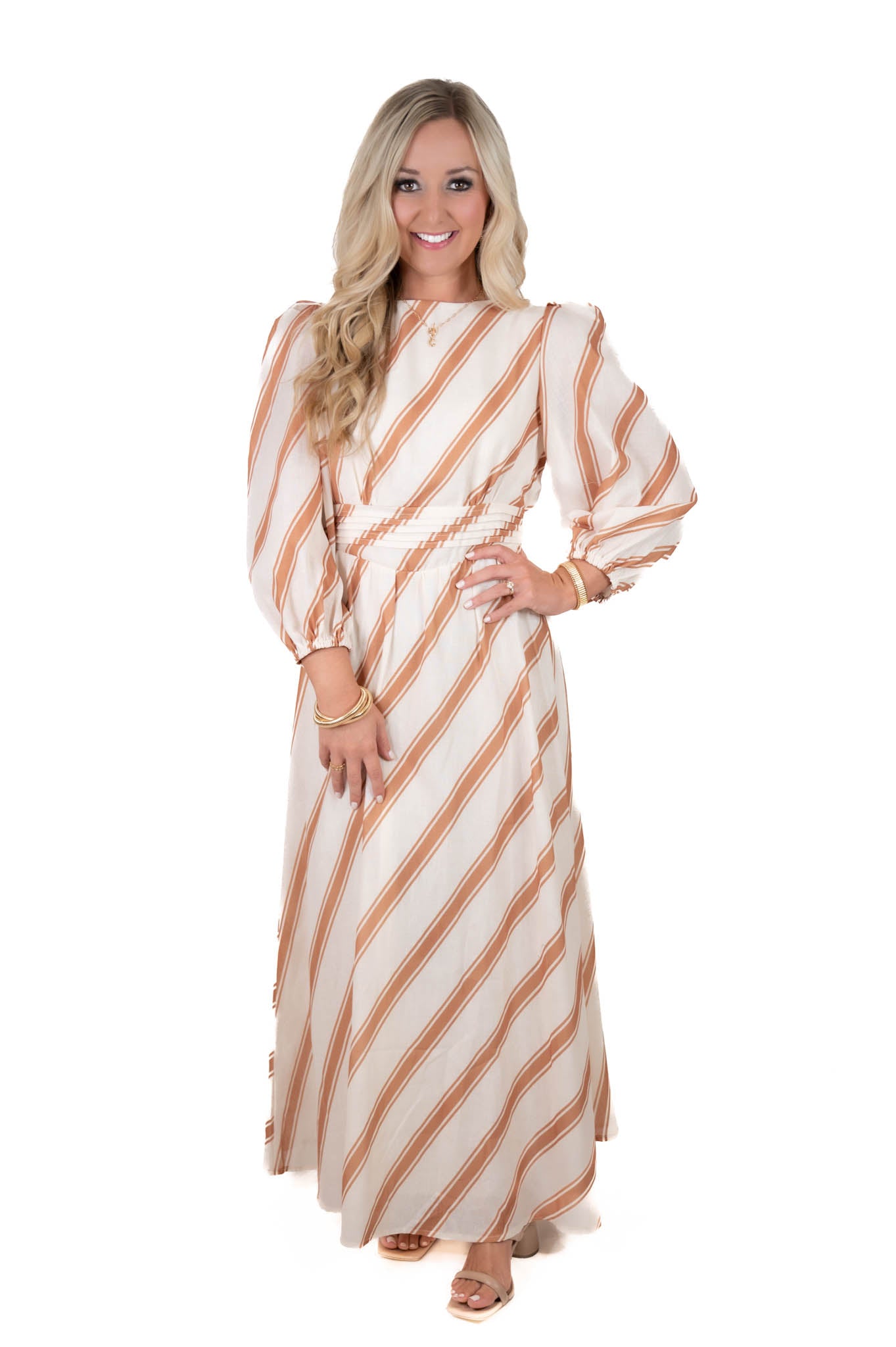 Sweet Applause White/Taupe Maxi Dress