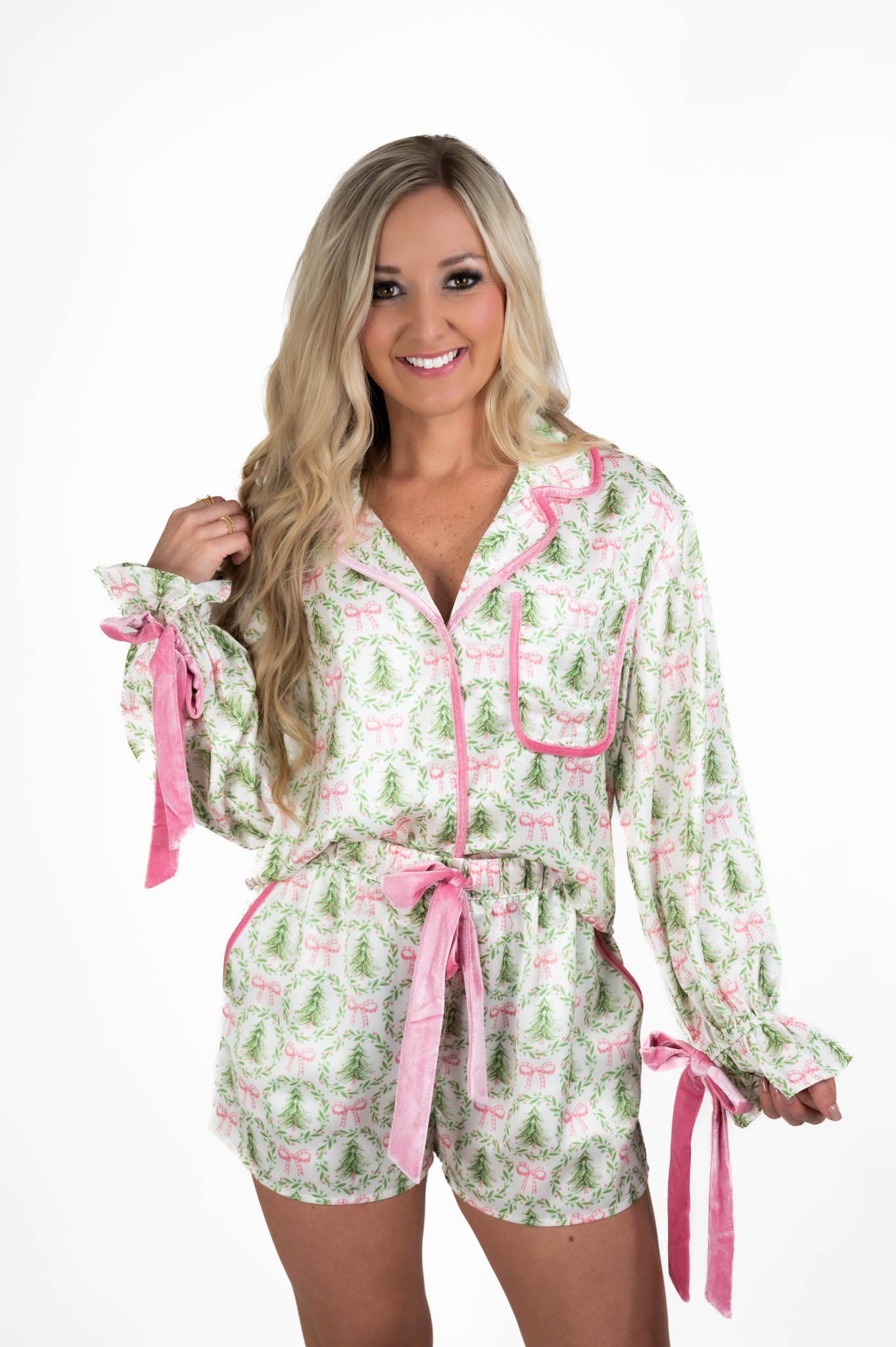 Satin Christmas Tree & Bow PJ Set