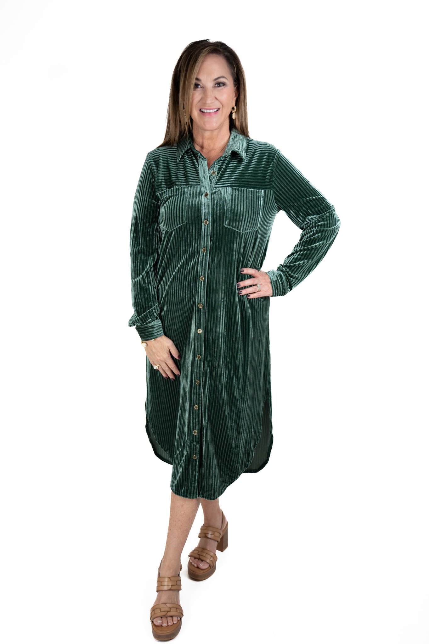 Hunter Green Velvet Midi Dress