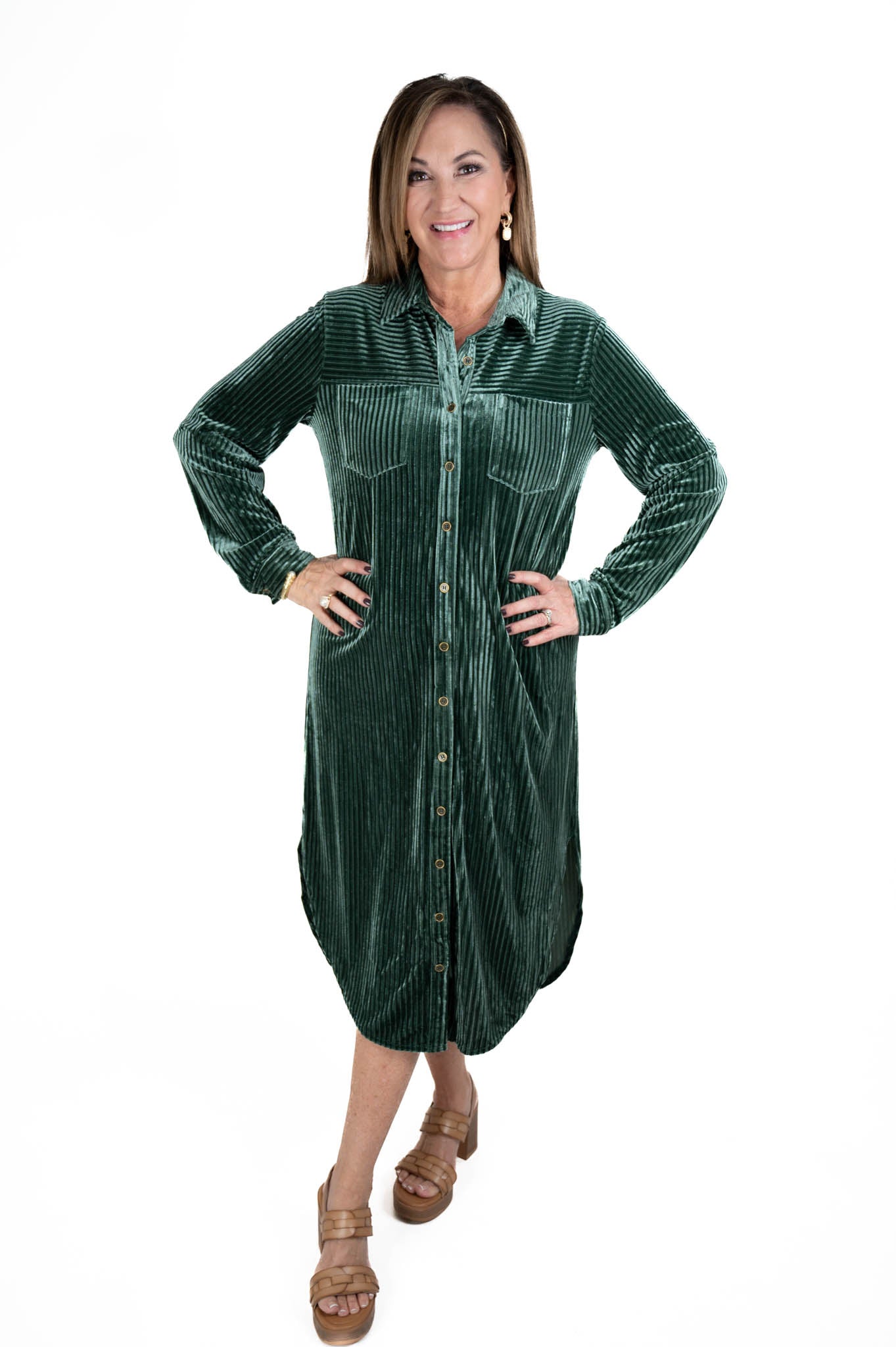 Hunter Green Velvet Midi Dress