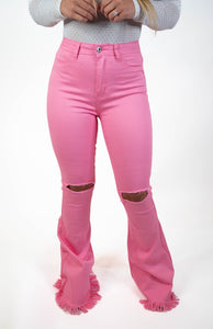 Pink Flare Frayed Pants