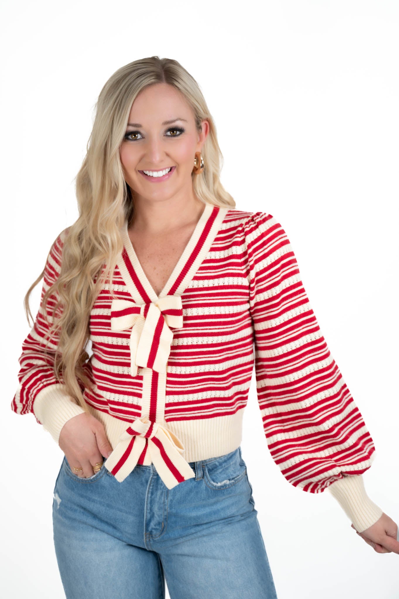 Red/White Striped Bow Sweater