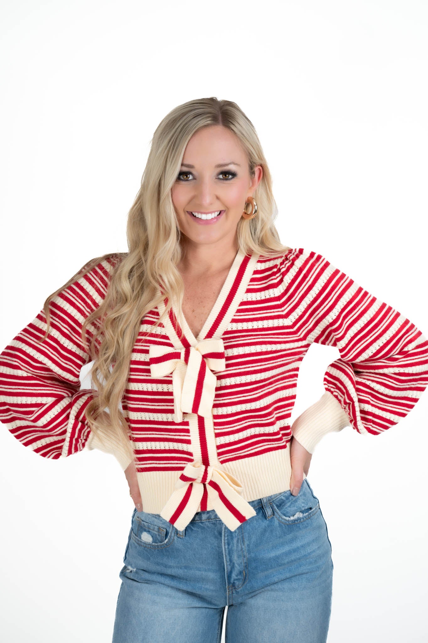 Red/White Striped Bow Sweater