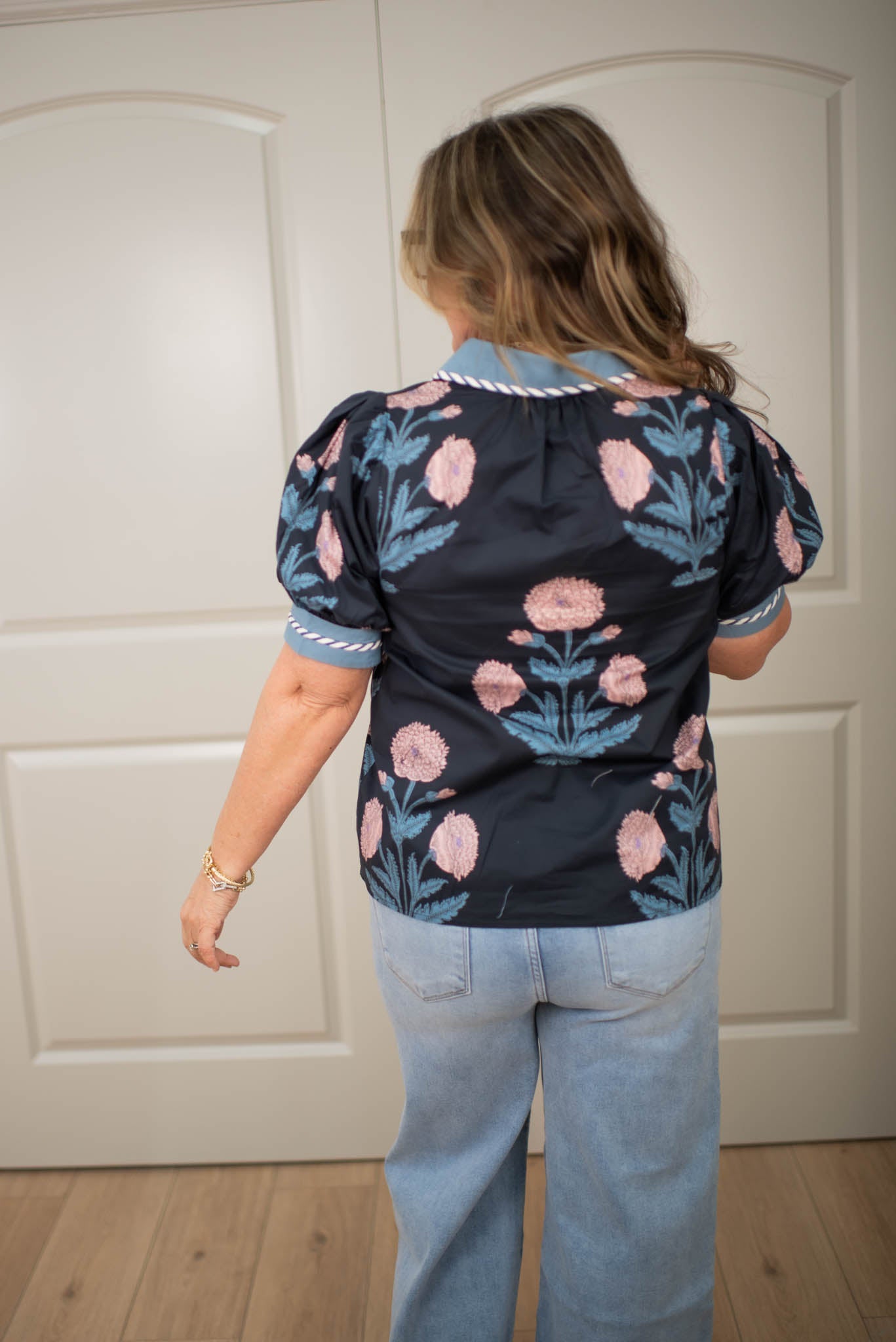 Midnight Bloom Bubble Sleeve Top