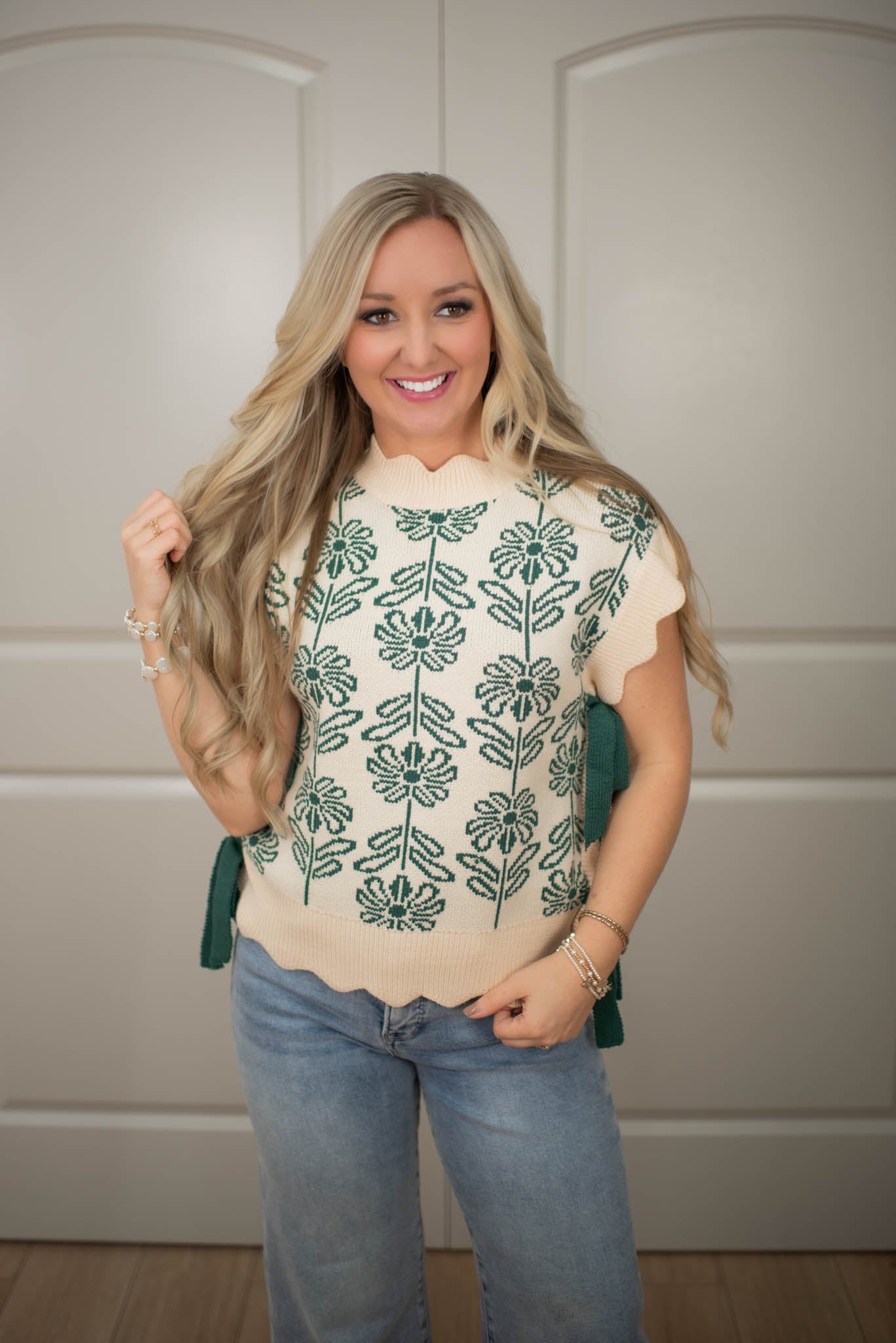 Bloom & Bow Scalloped Green Sweater Vest