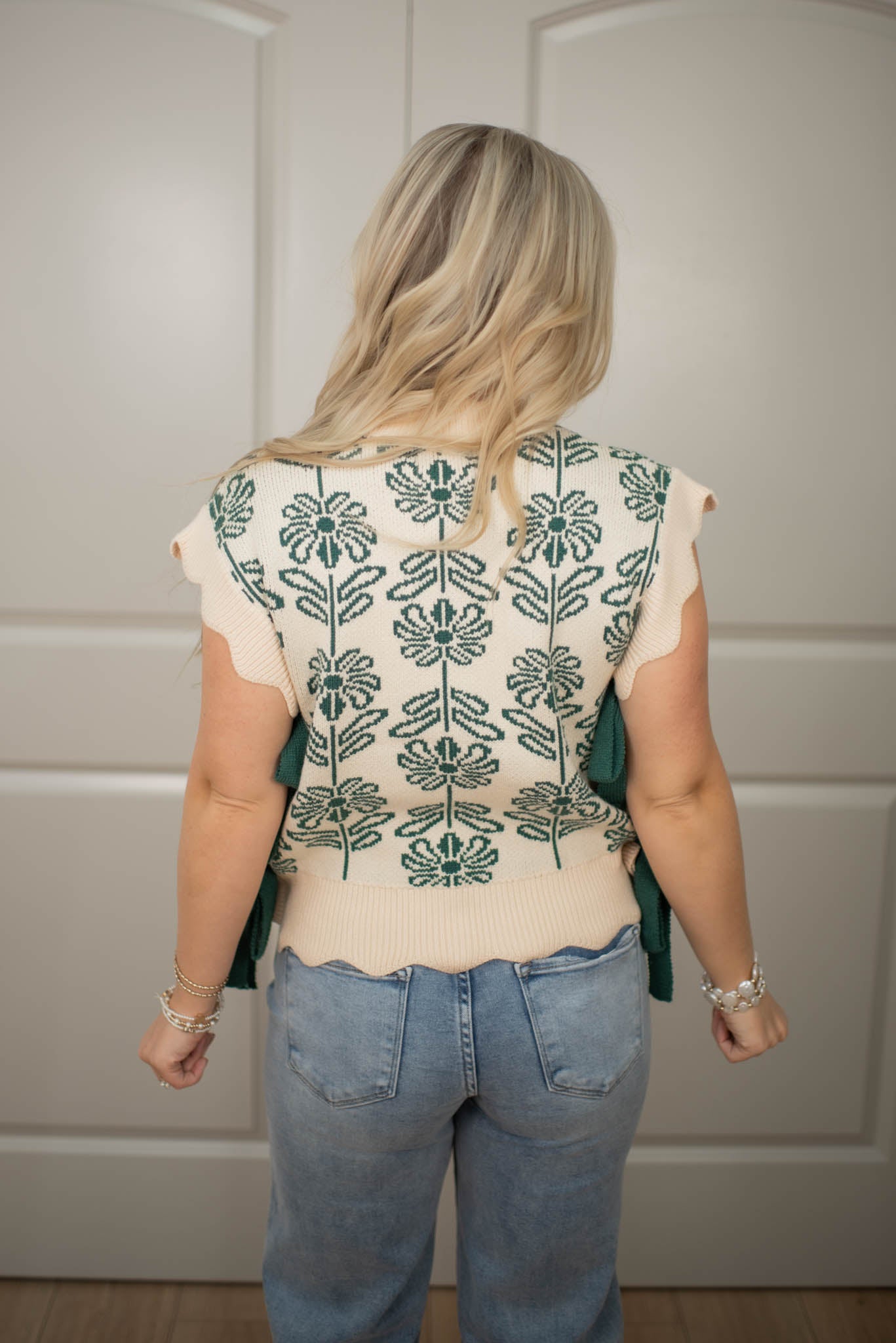 Bloom & Bow Scalloped Green Sweater Vest
