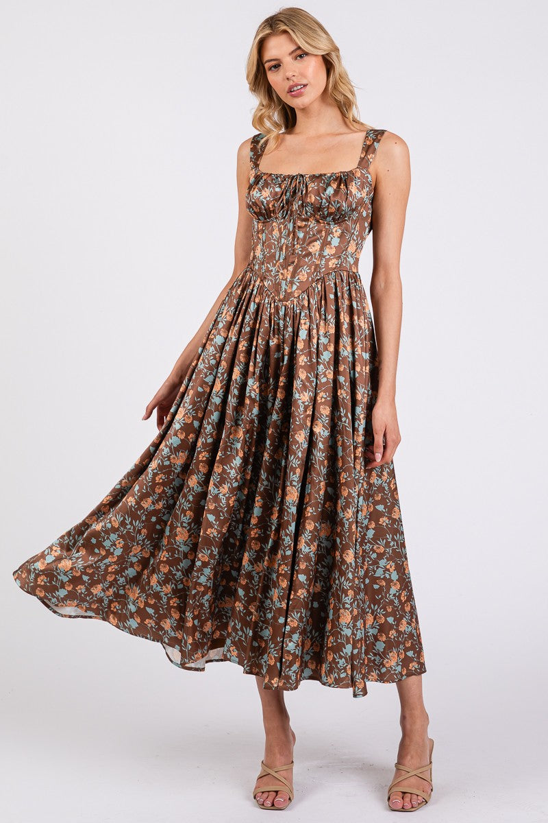 Mocha Bloom Midi Dress