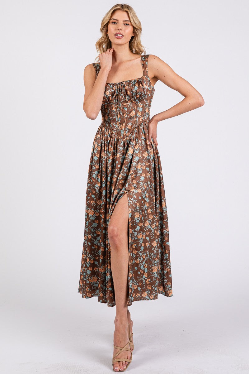 Mocha Bloom Midi Dress