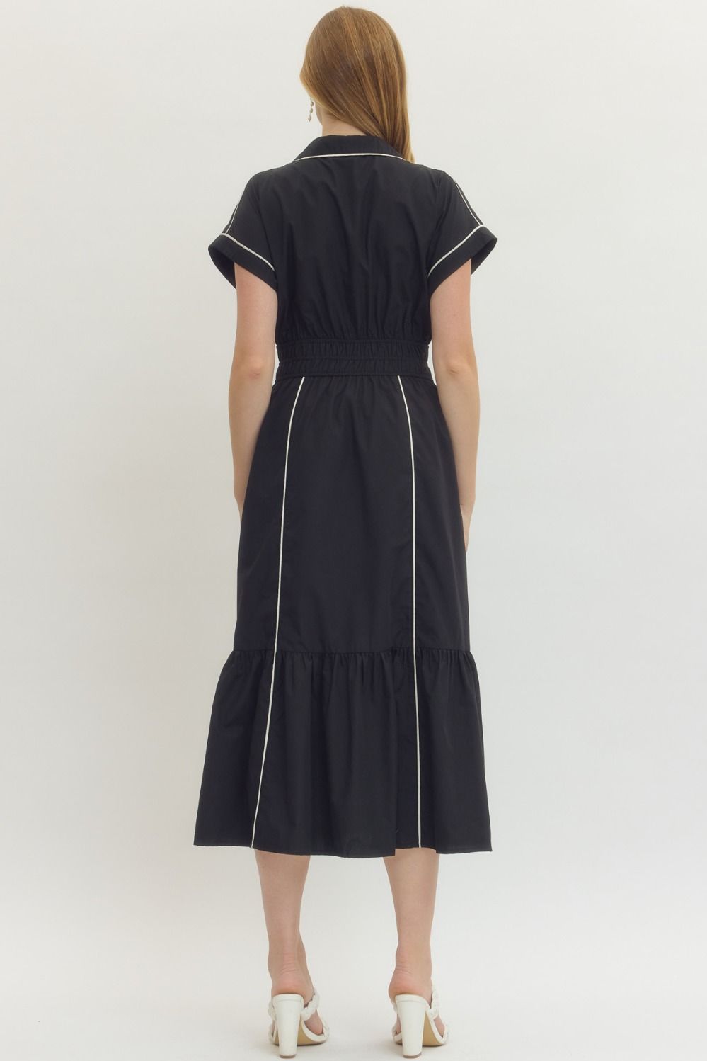 Black Solid Midi Dress