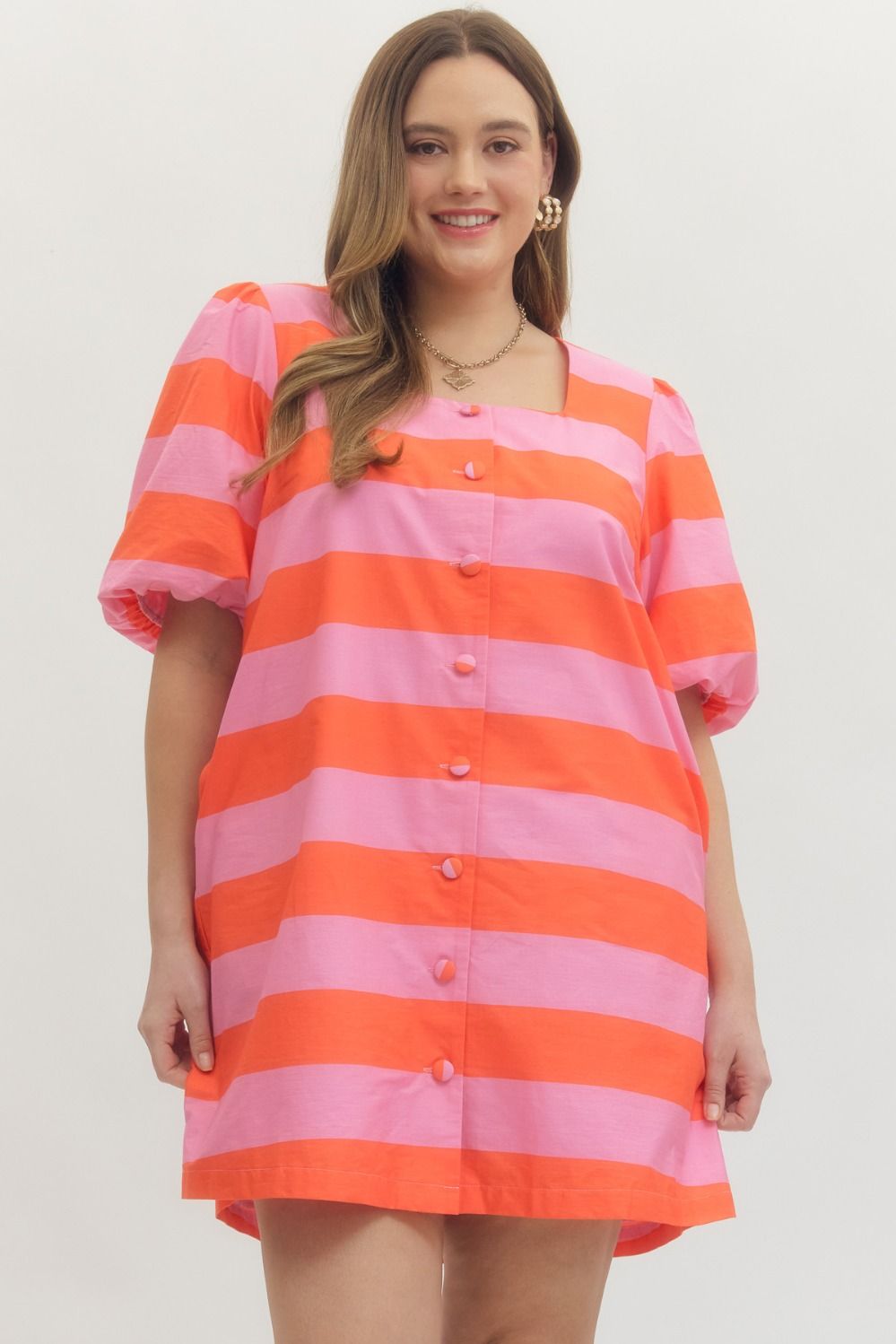 Bold & Bright Striped Puff Sleeve Dress