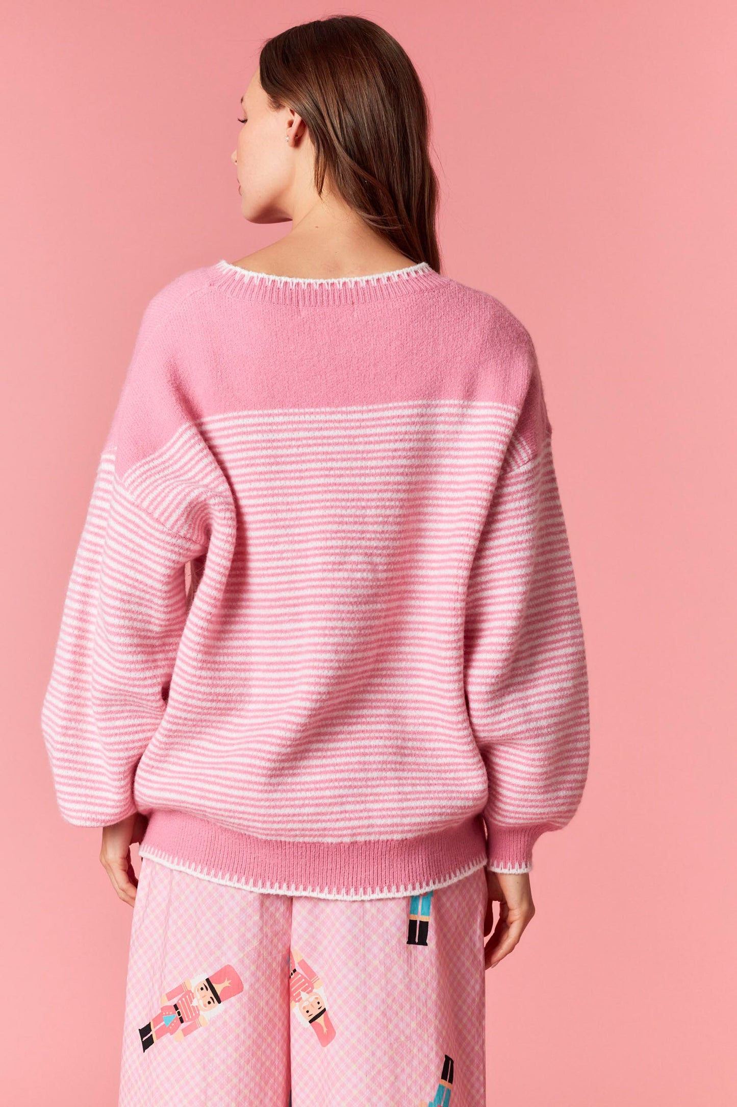 Pink Nutcracker Blanket Stitch Sweater