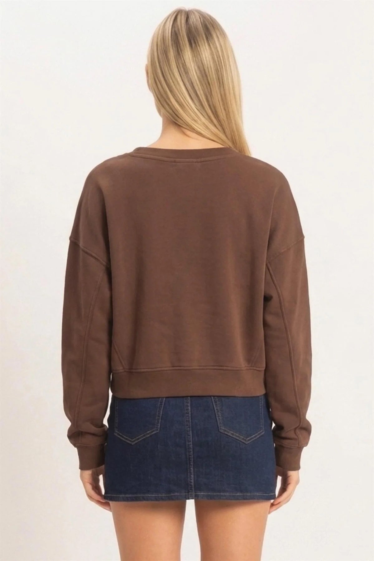Pretty in Comfort Brown V Neck Sweatshirt