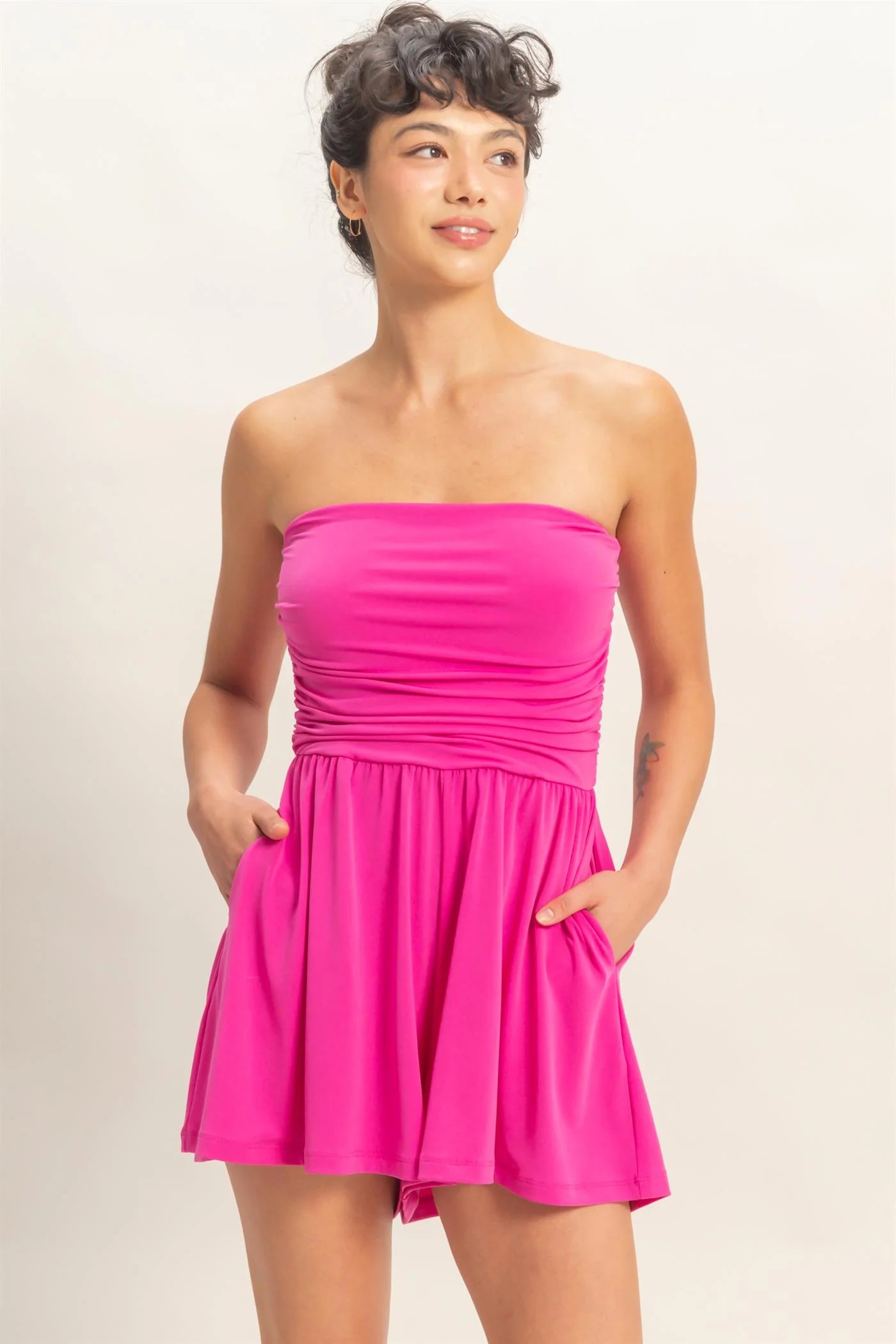Fuchsia Strapless Romper
