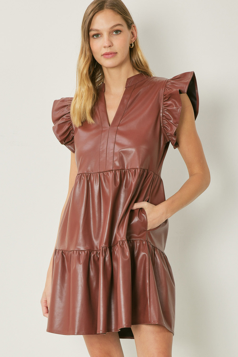 Dark Brown Faux Leathered Dress