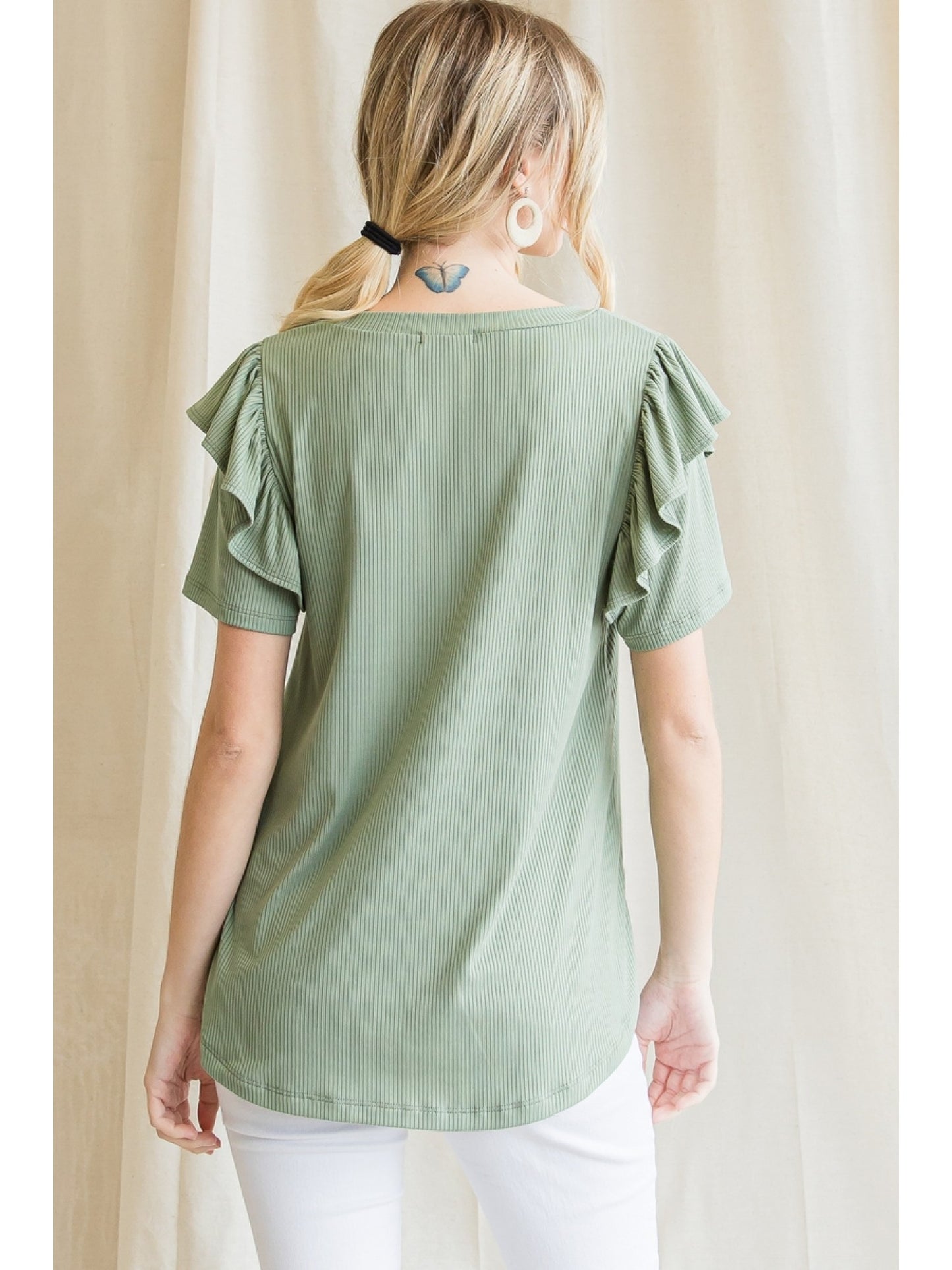 Green Ruffle Sleeve Top