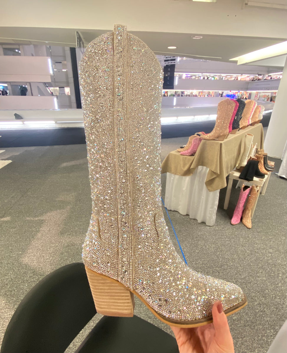 silver rhinestone booties