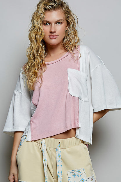 Easy Breeze Oversized Pink Pocket Tee
