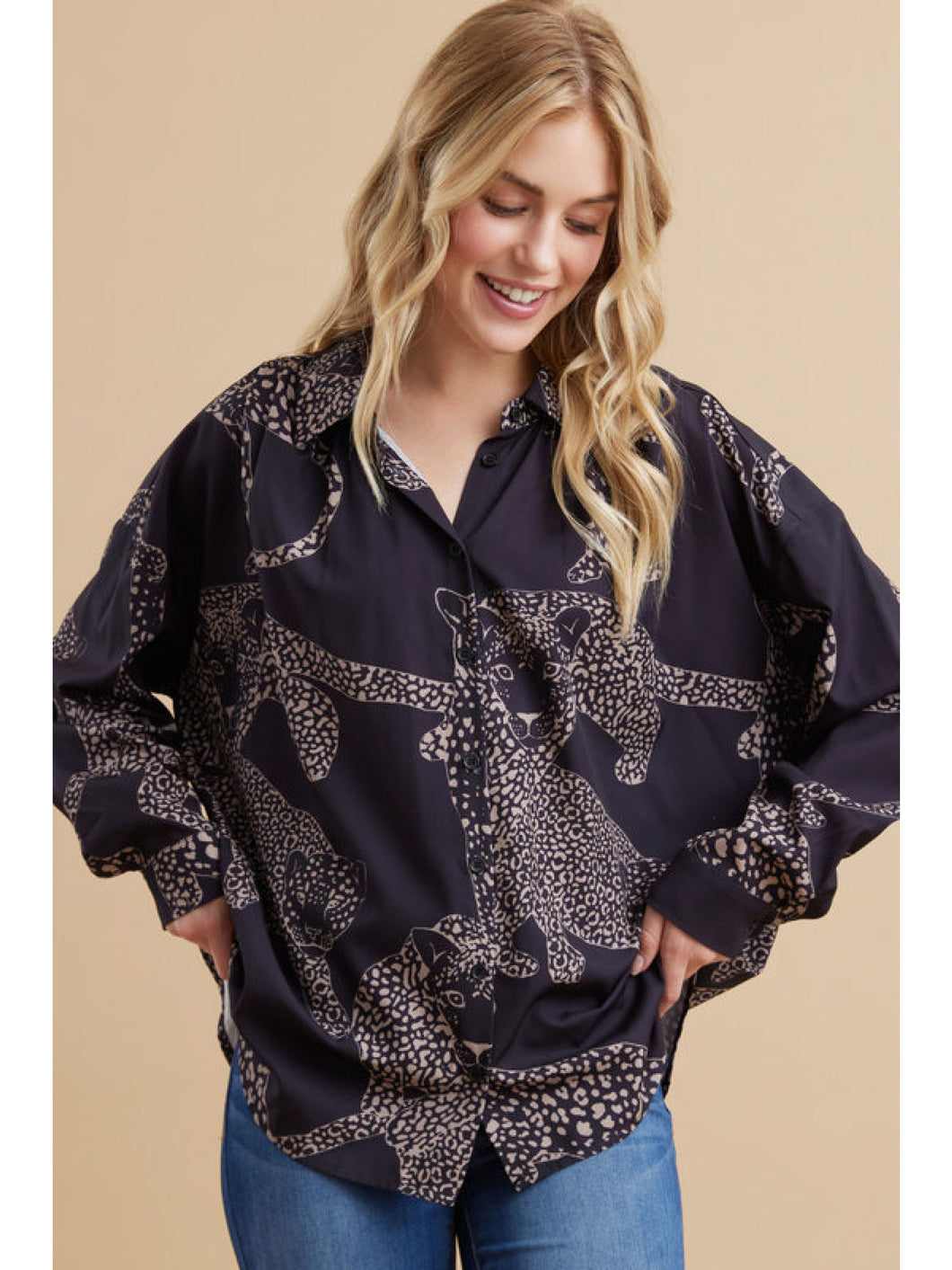 Black Satin Animal Print Top
