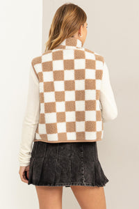 Taupe Checkered Fur Vest