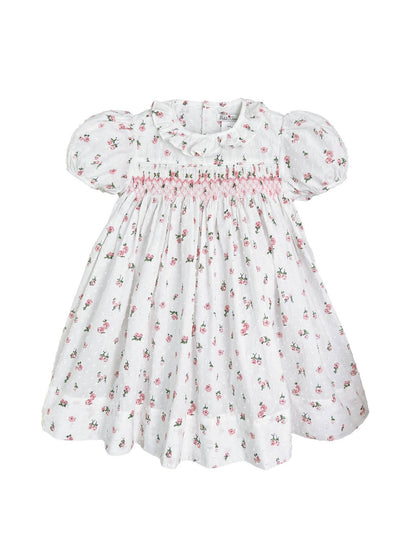 Floral Print Swiss Dot Smocked Dress